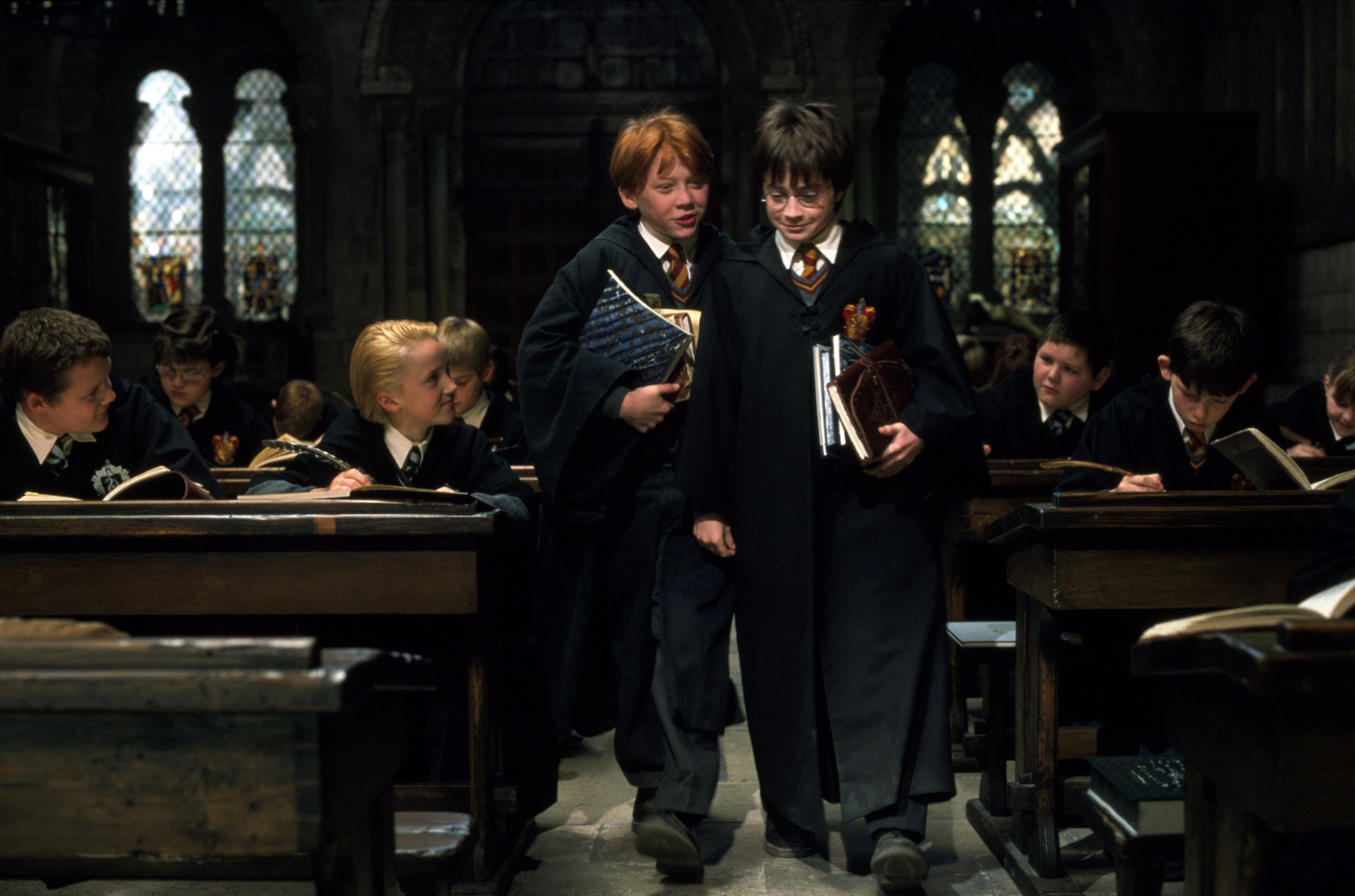 Harry Potter and Ron Weasley in classroom HD Wallpaper