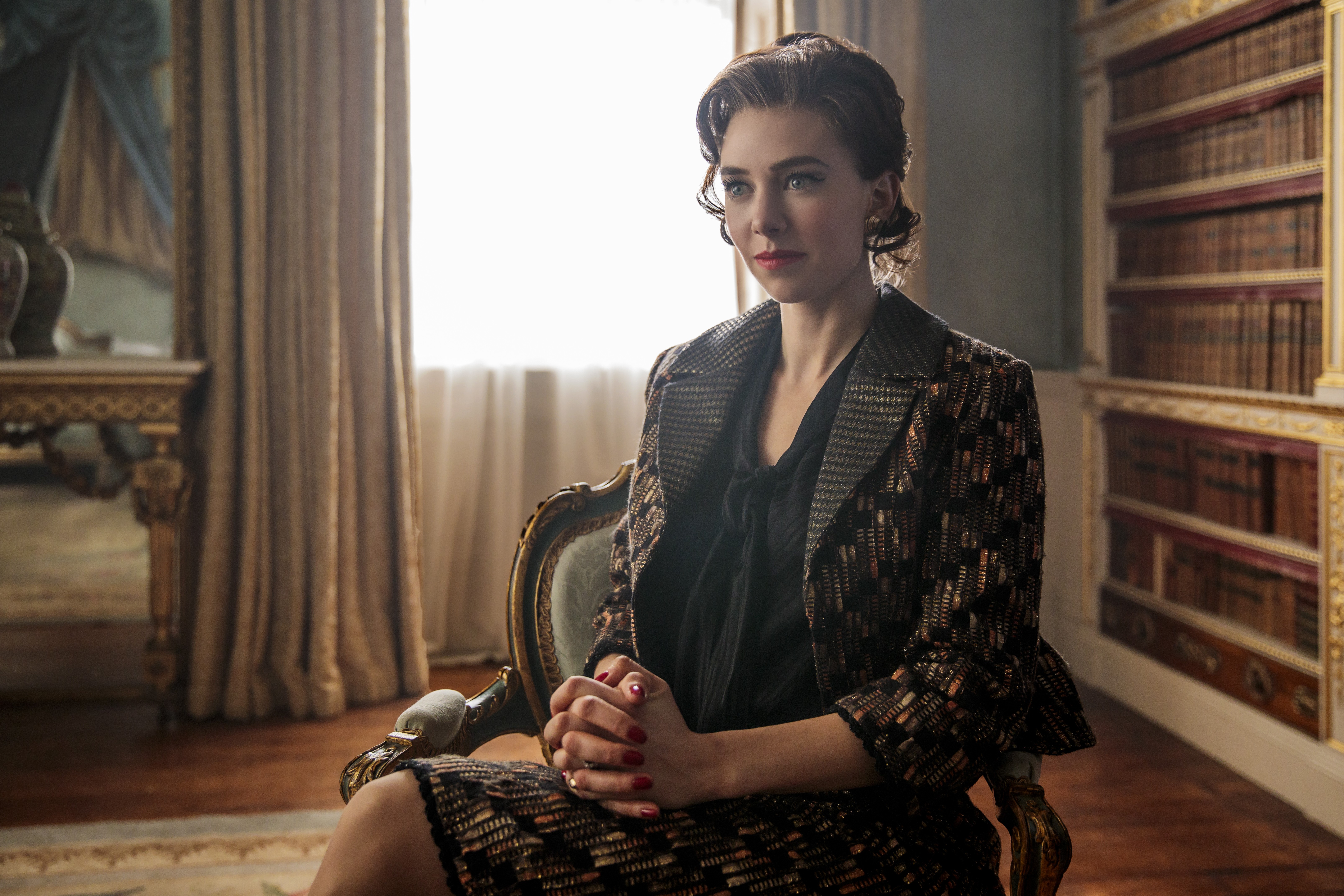 Vanessa Kirby in a patterned jacket HD Wallpaper