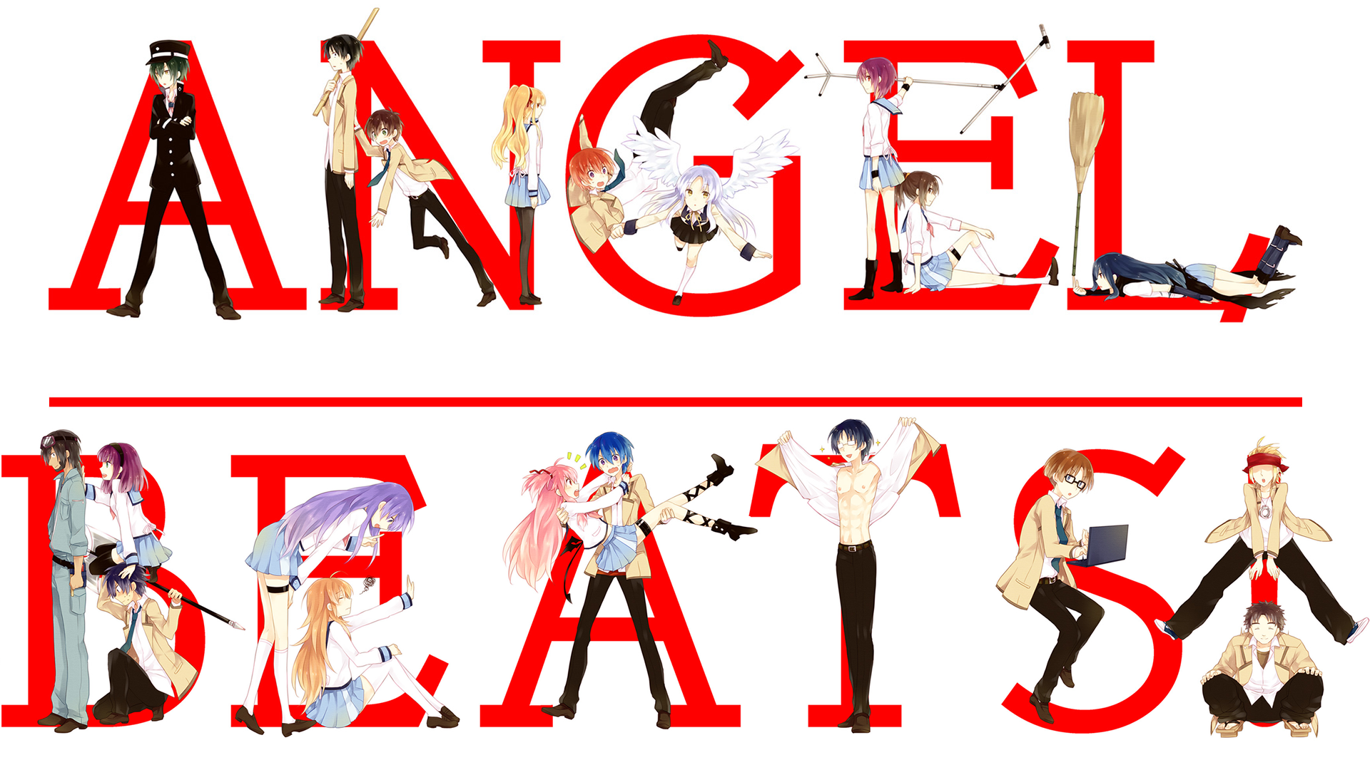 Angel Beats! characters forming text HD Wallpaper