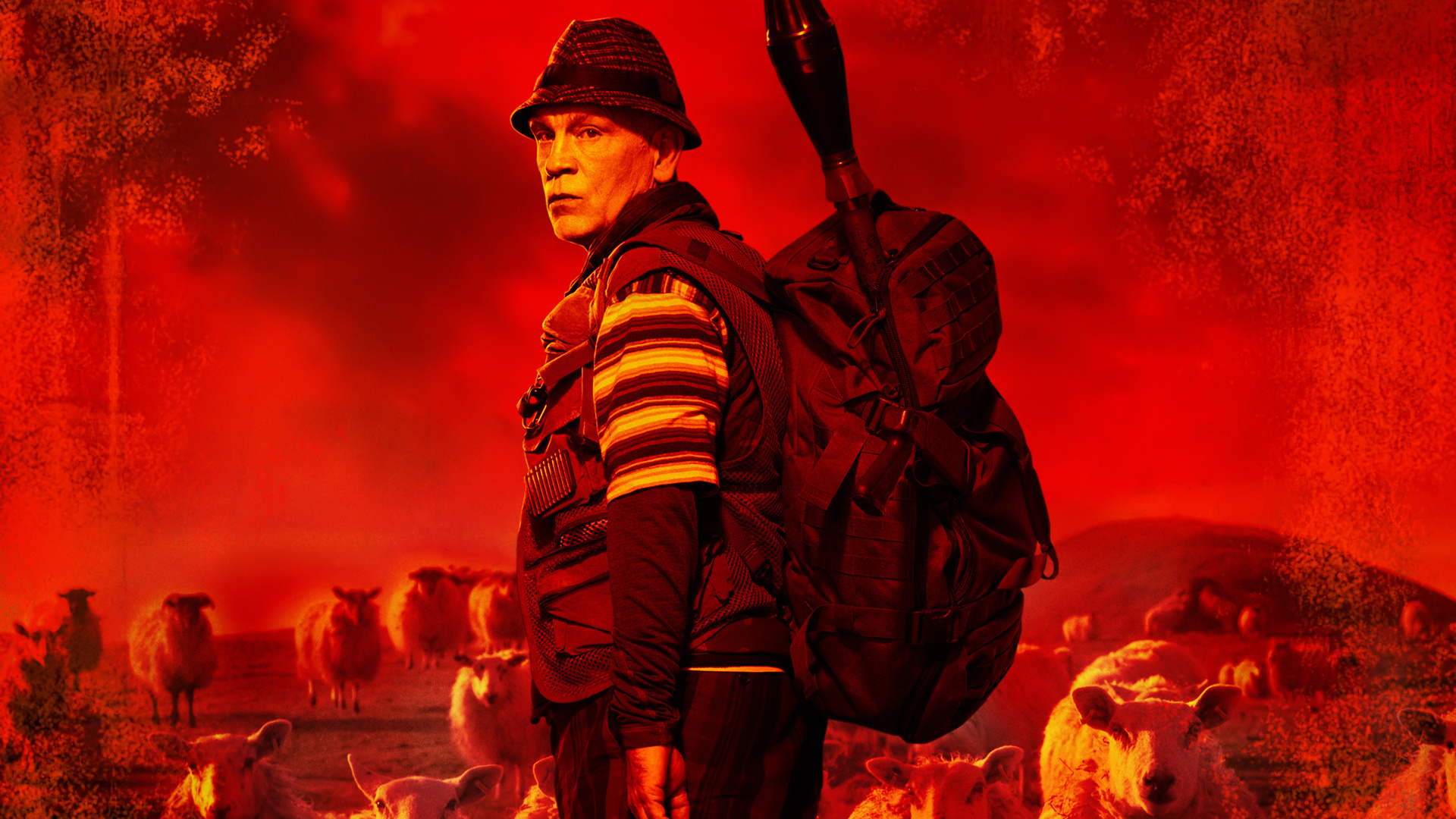 John Malkovich with a backpack and sheep HD Wallpaper