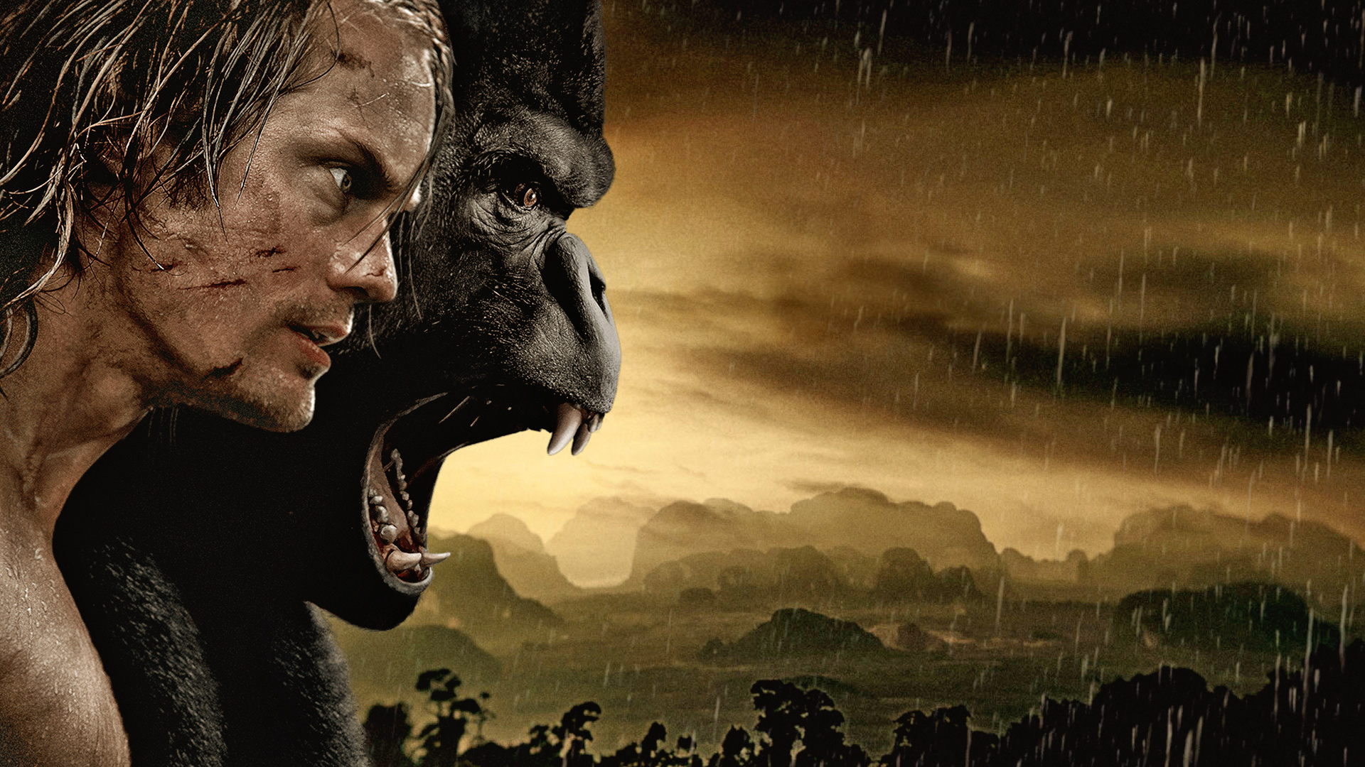 Alexander Skarsgård and a gorilla in the jungle HD Wallpaper