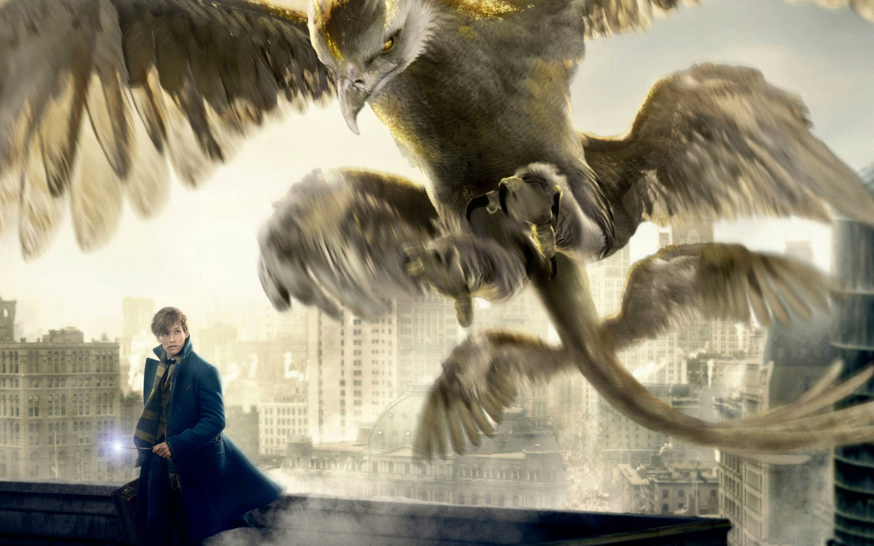 Newt Scamander and a Thunderbird from Fantastic Beasts HD Wallpaper