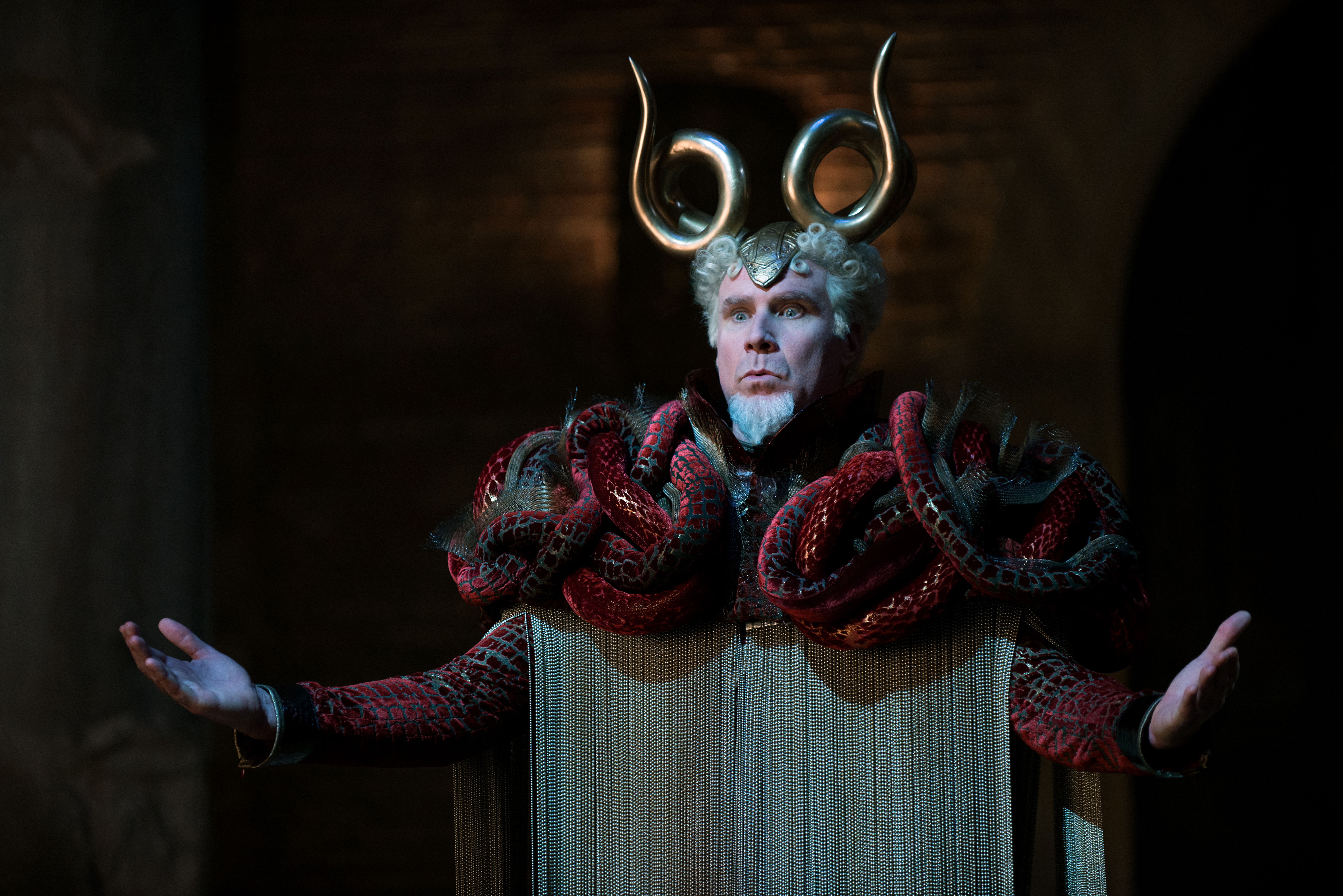 Will Ferrell as a character with horns and snake-like costume HD Wallpaper