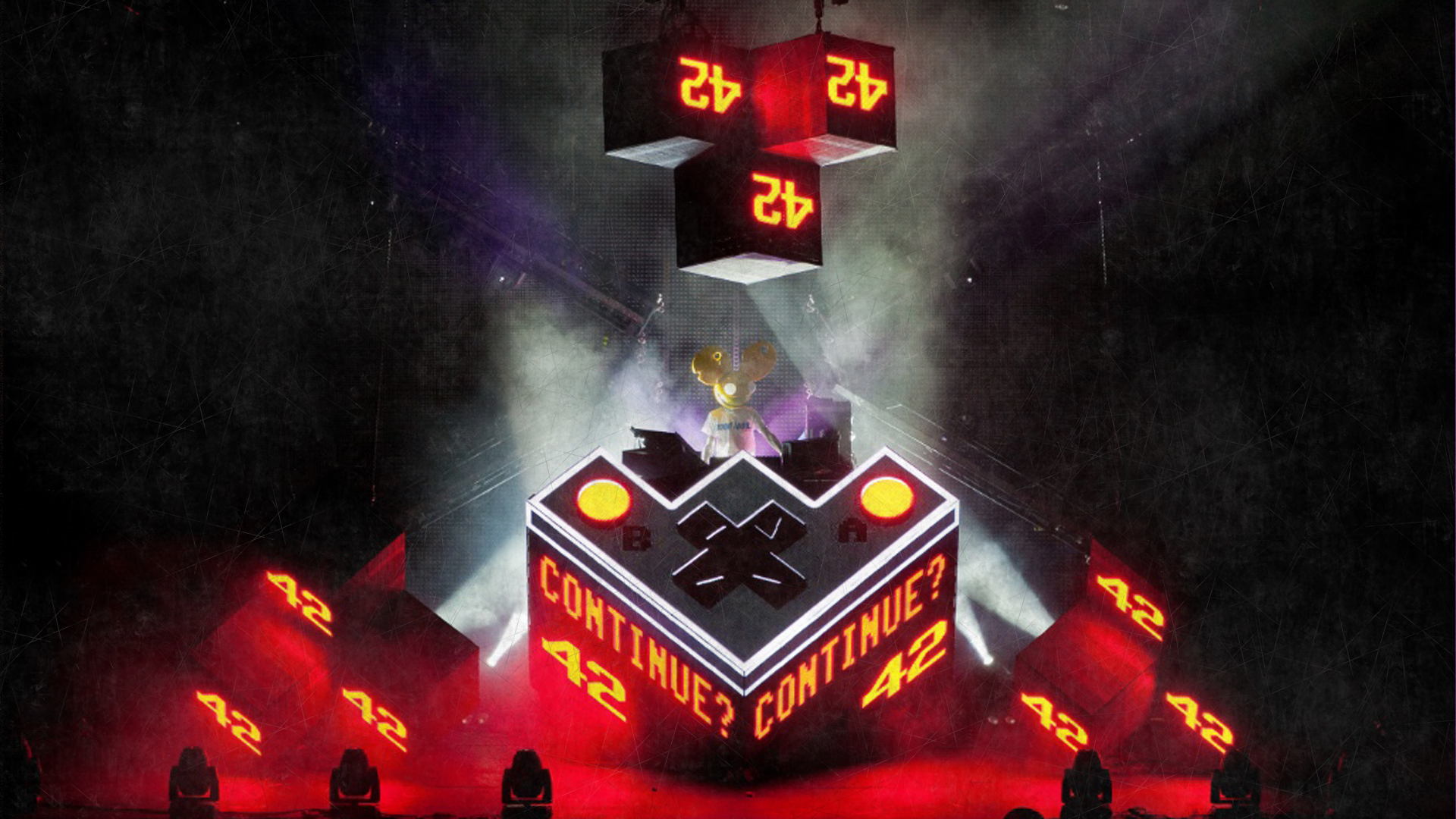 Deadmau5 performing live with "42 CONTINUE?" stage design HD Wallpaper