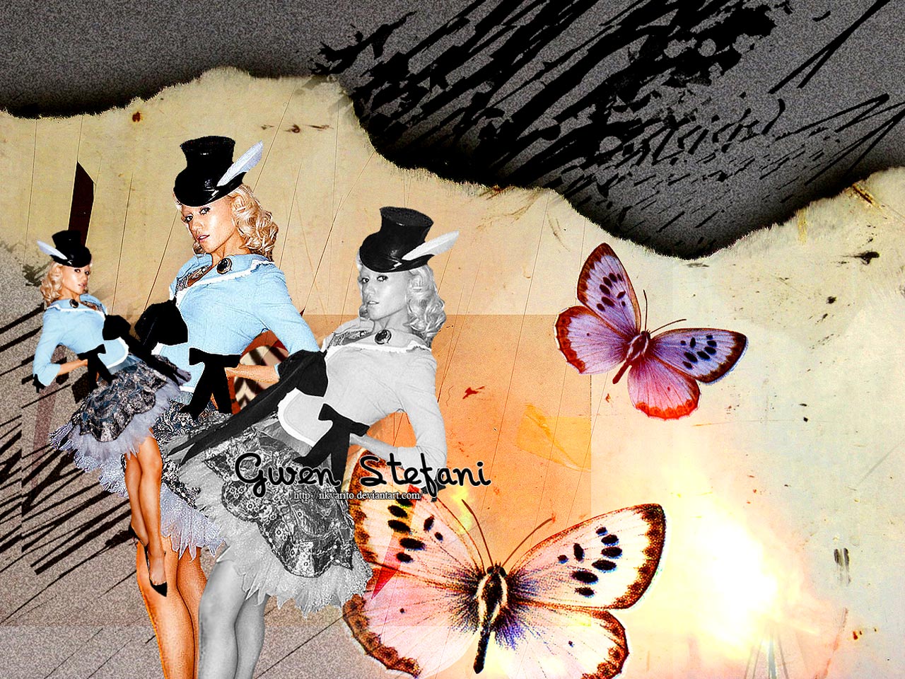Gwen Stefani with butterflies HD Wallpaper