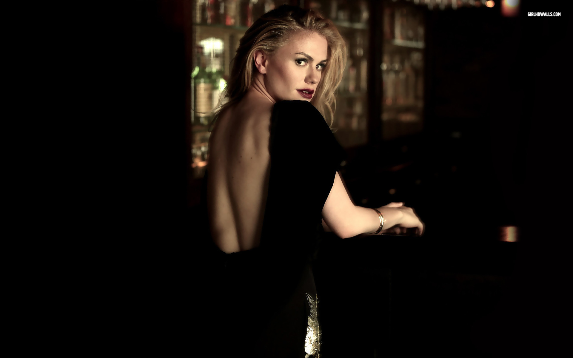 Anna Paquin in a black dress HD Wallpaper