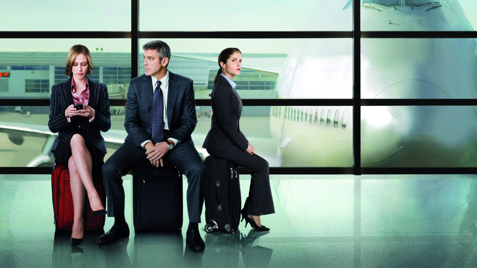 Up in the Air: Vera Farmiga, George Clooney, Anna Kendrick HD Wallpaper