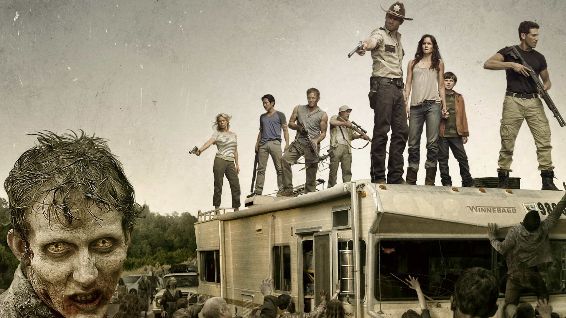 The Walking Dead characters on a Winnebago HD Wallpaper
