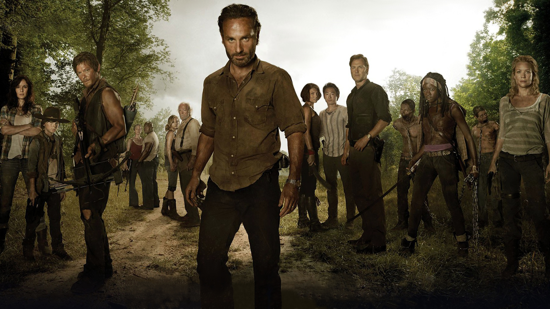 The Walking Dead cast in a forest HD Wallpaper