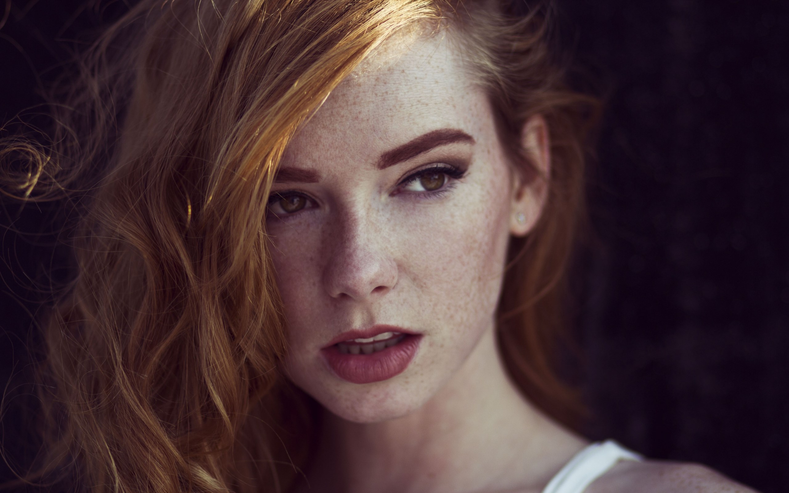 Woman with red hair and freckles HD Wallpaper