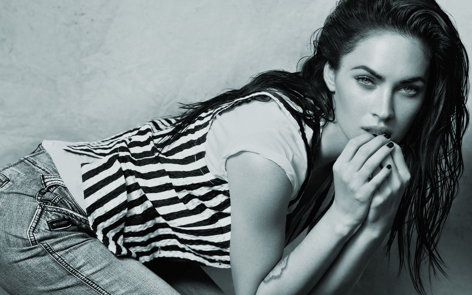 Megan Fox in a black and white photoshoot HD Wallpaper