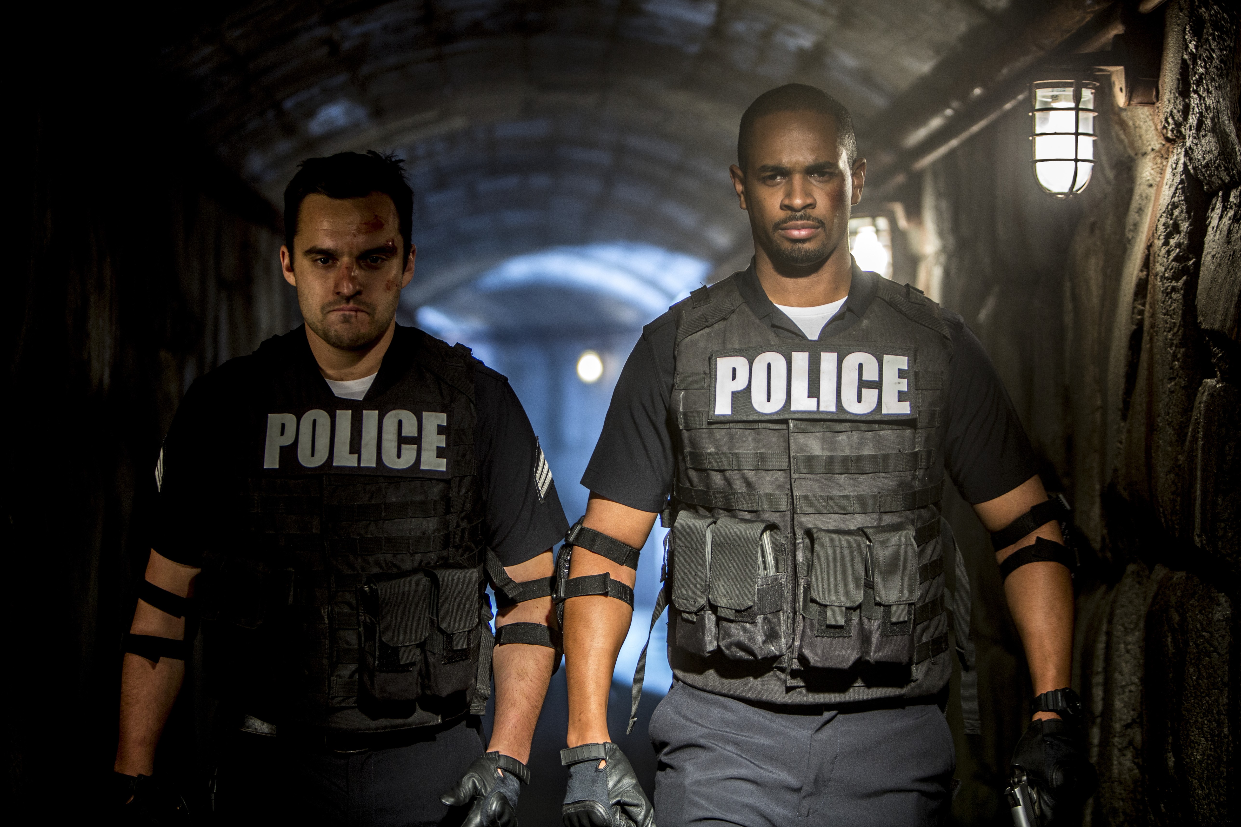 Two police officers in a tunnel HD Wallpaper