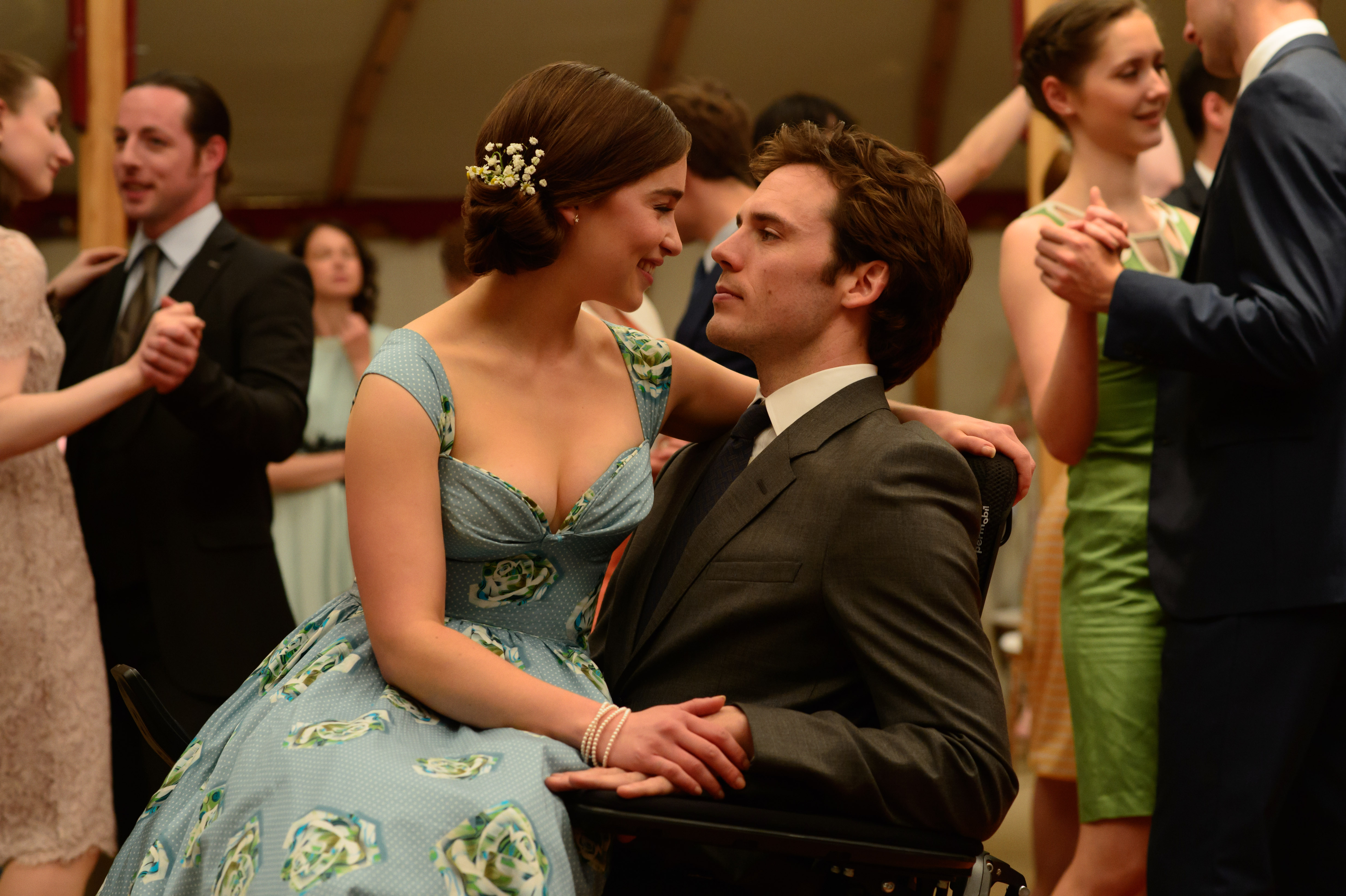Sam Claflin in a wheelchair at a dance HD Wallpaper