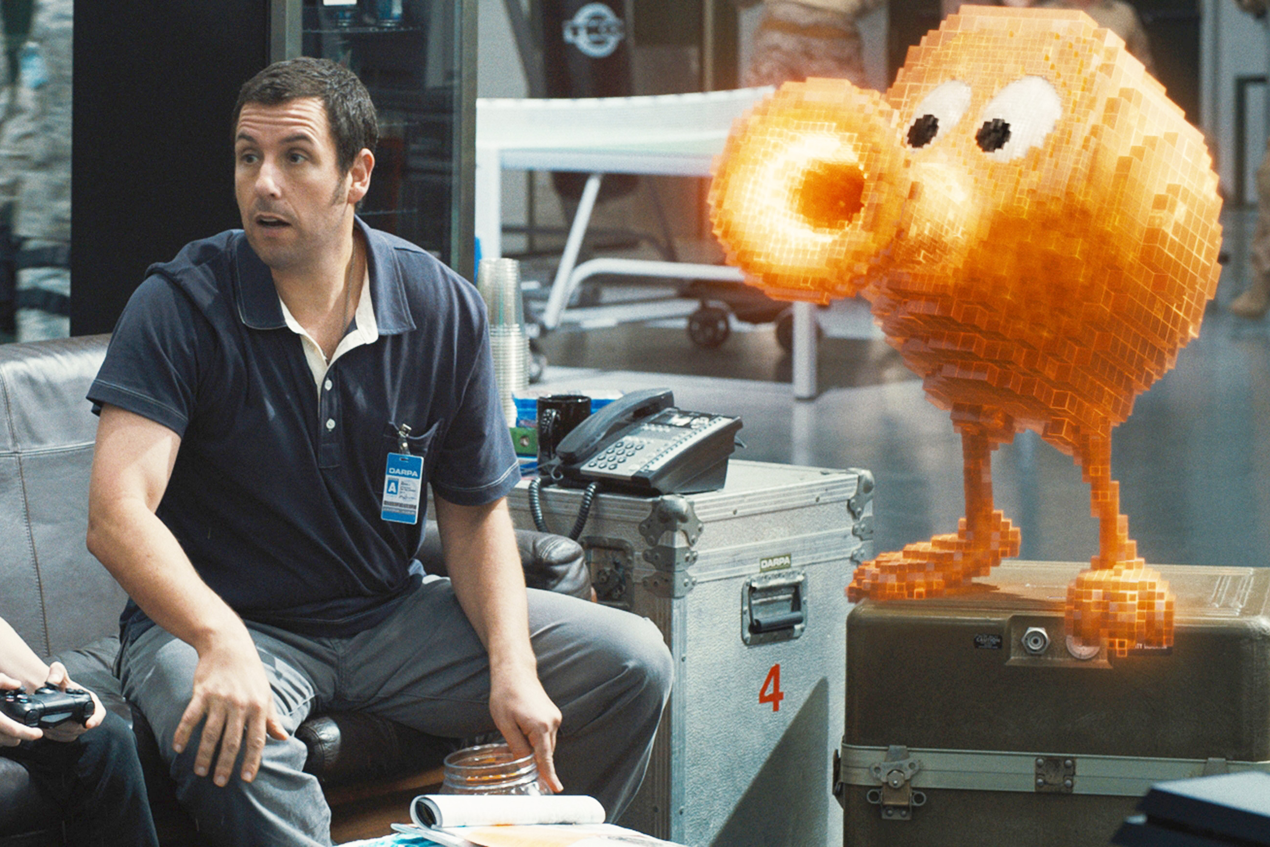 Adam Sandler and a pixelated creature HD Wallpaper