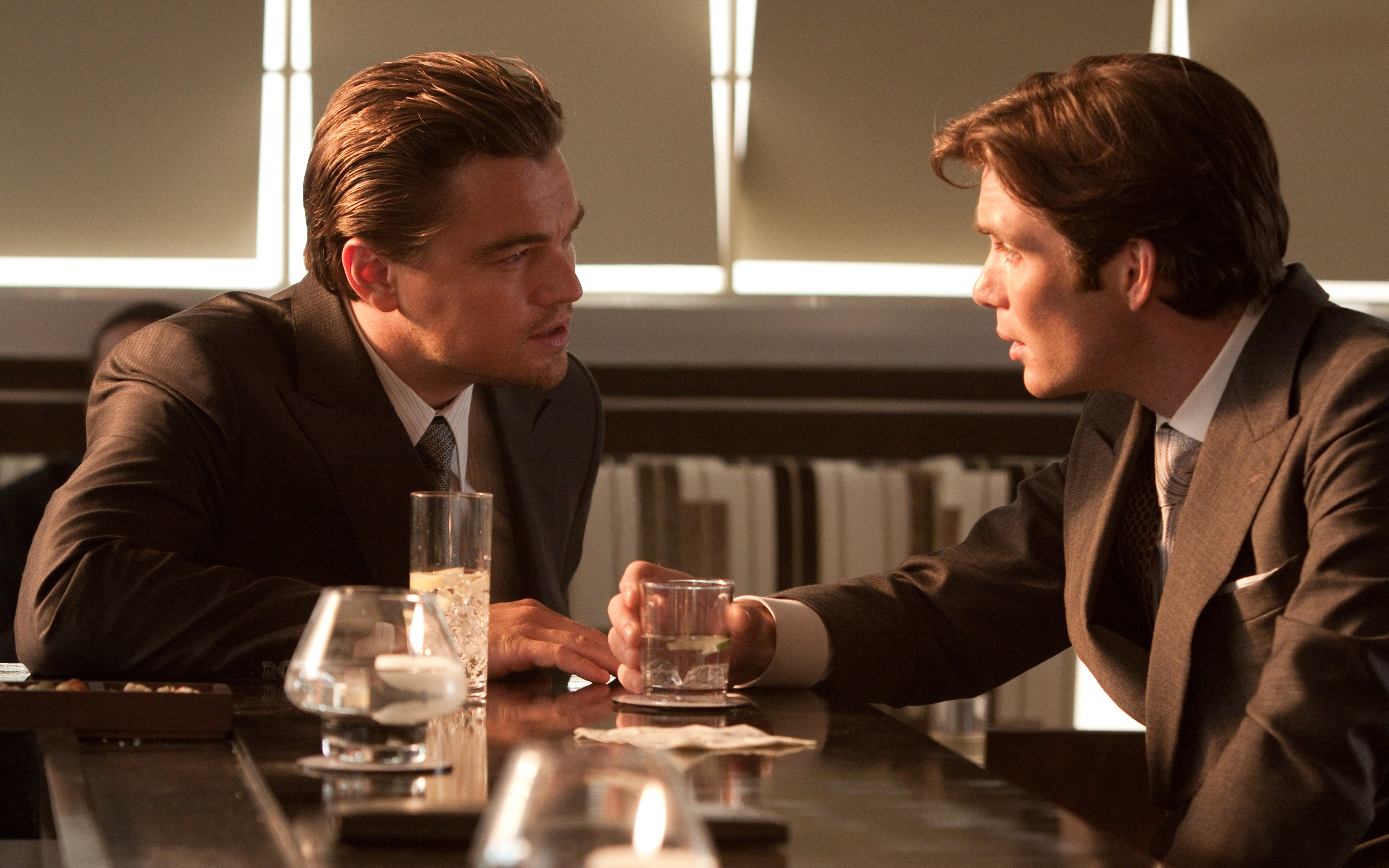 Leonardo DiCaprio and Cillian Murphy at a Bar HD Wallpaper