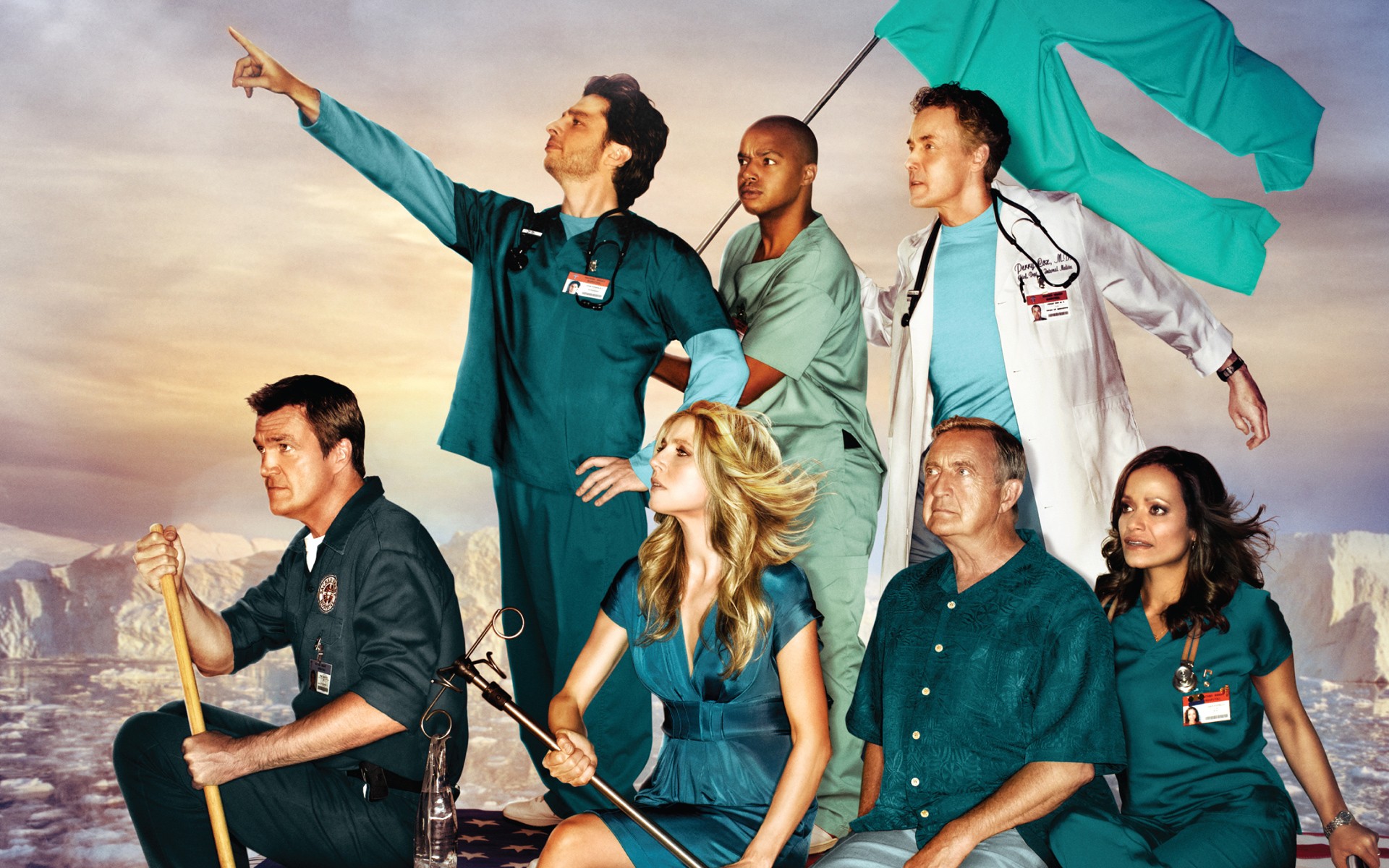 Scrubs Cast Posing on Ice Floes HD Wallpaper