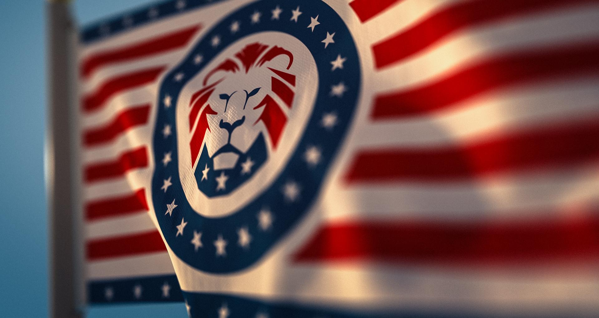 Donald Trump flag with lion emblem HD Wallpaper