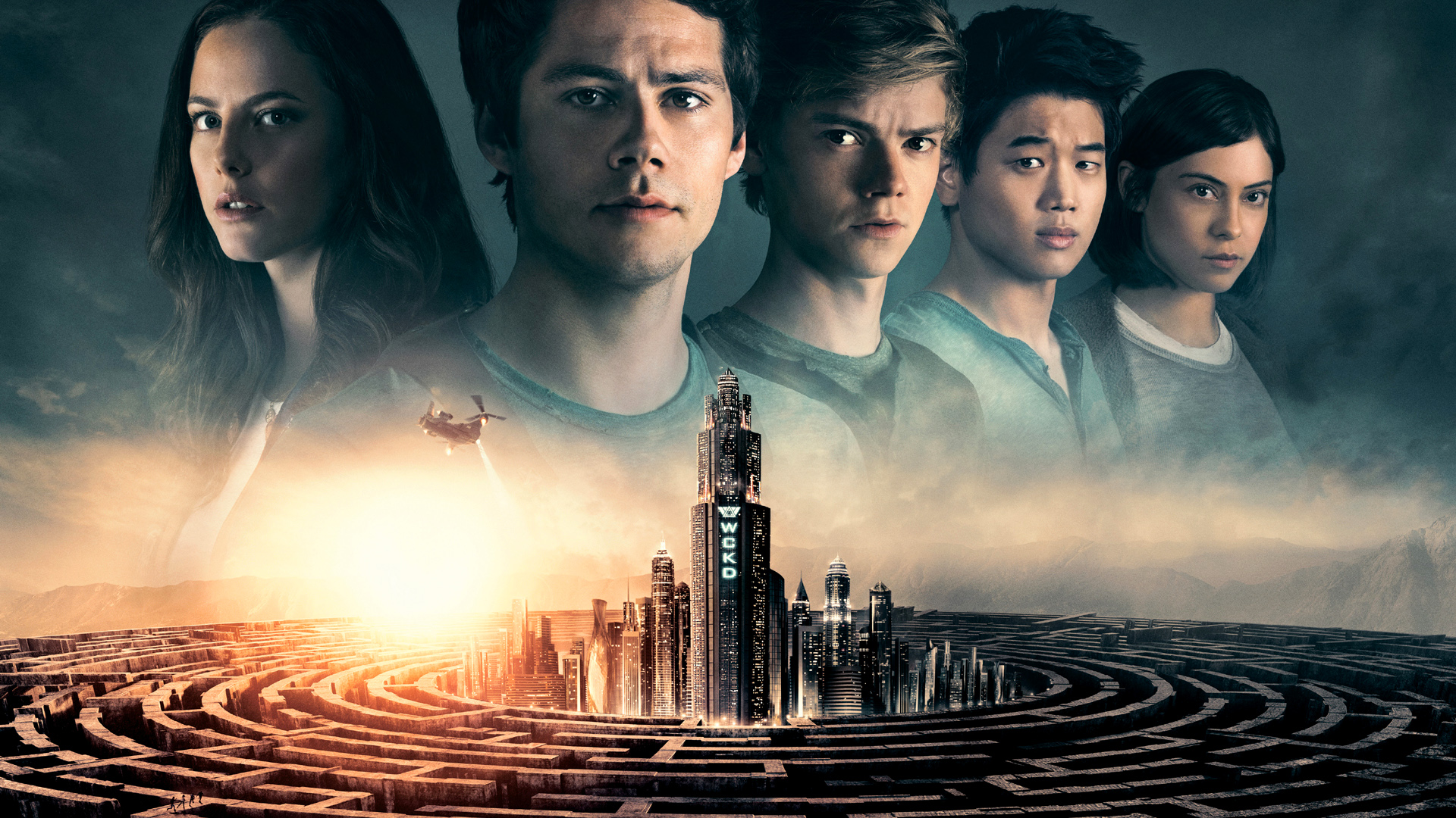 The Maze Runner cast with WCKD tower and maze HD Wallpaper