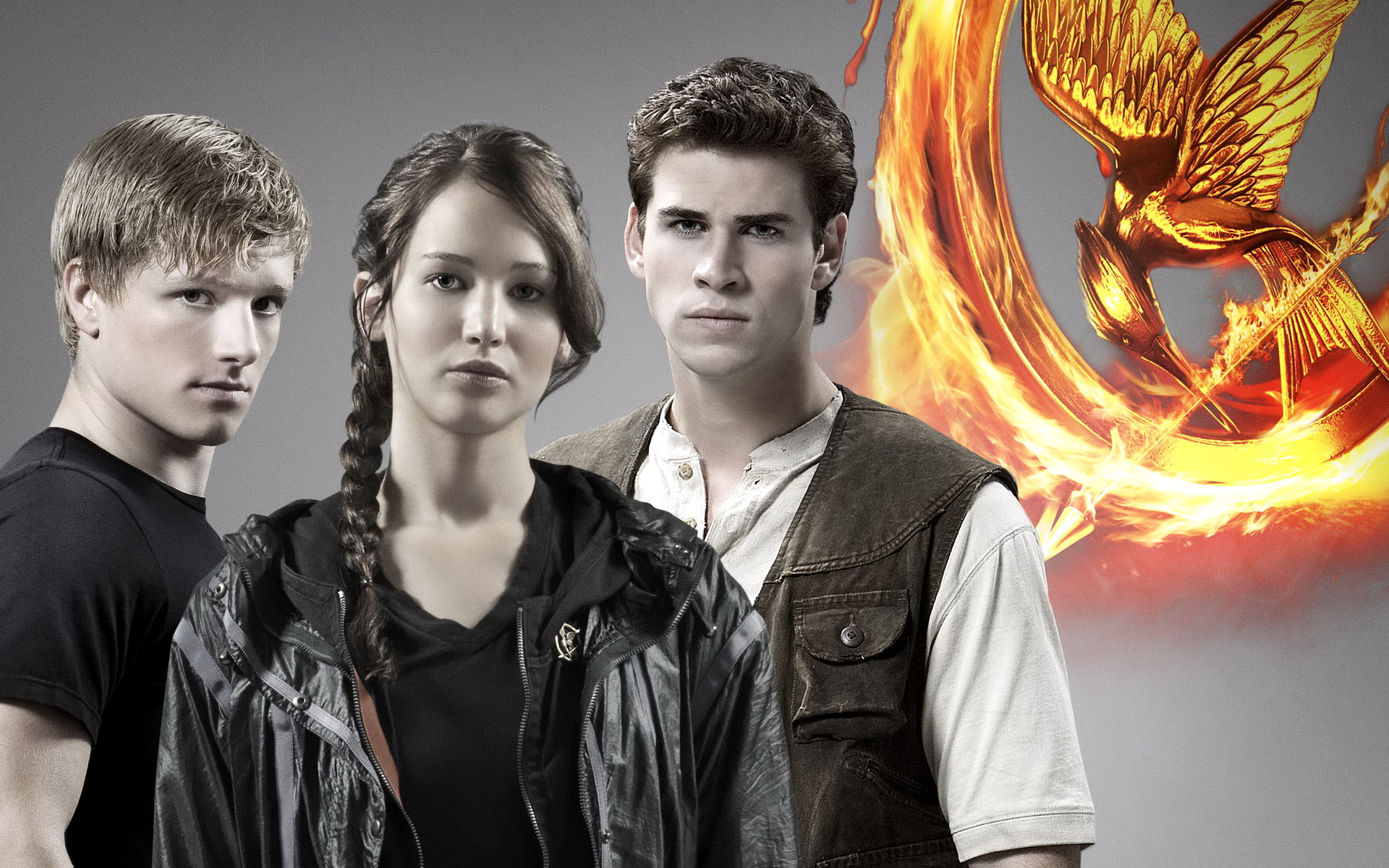 Katniss Everdeen, Peeta Mellark, and Gale Hawthorne from The Hunger Games HD Wallpaper