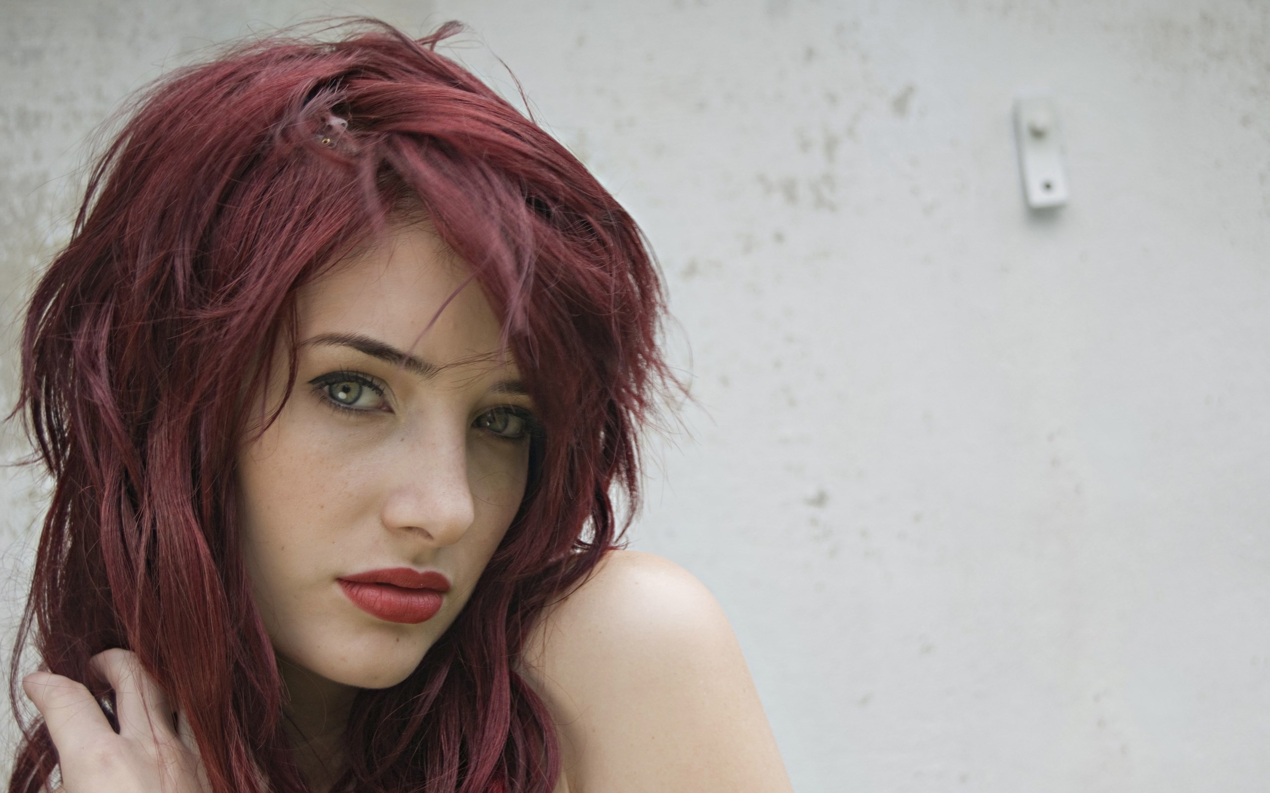 Woman with red hair and red lipstick HD Wallpaper