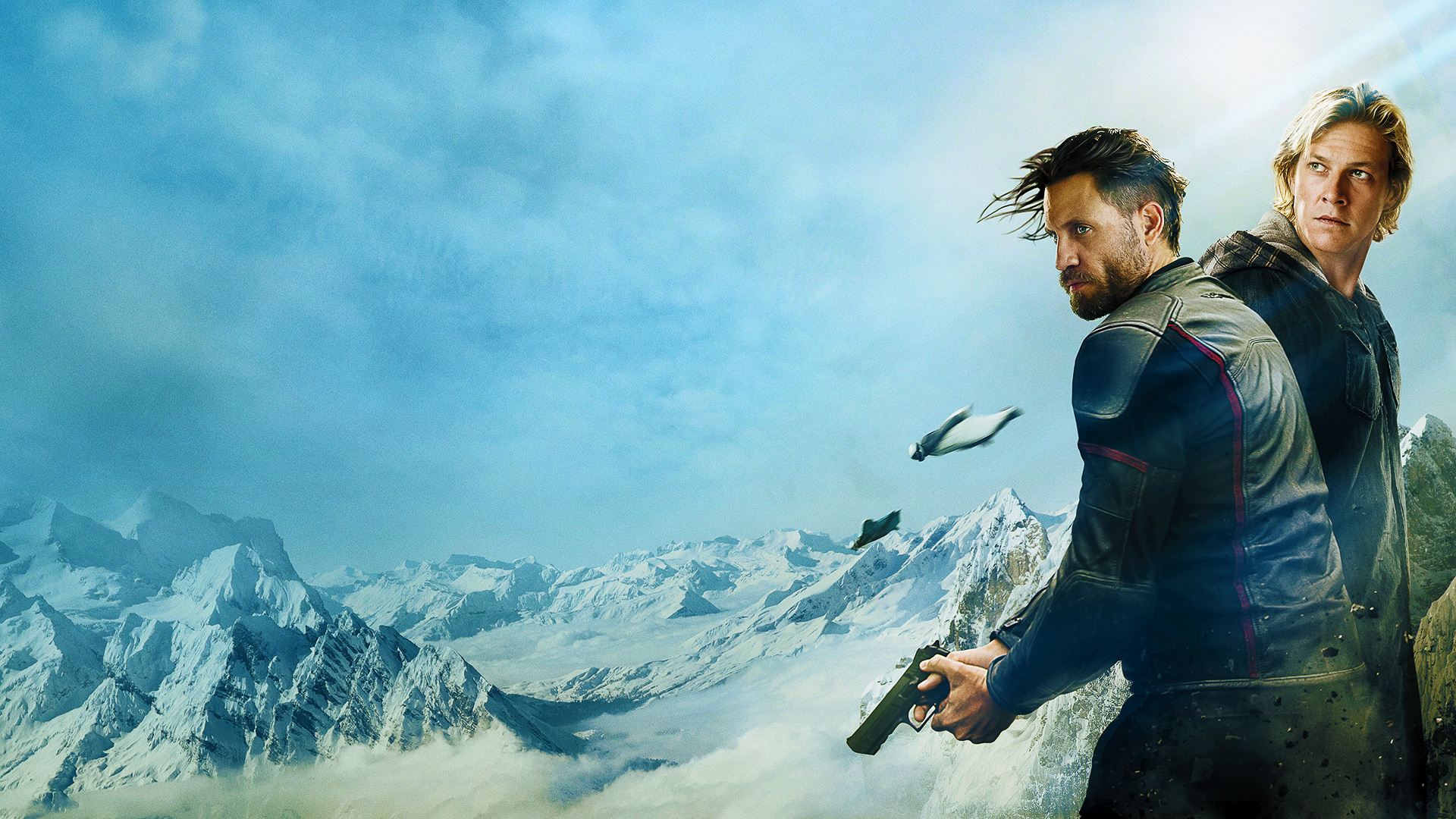 Luke Bracey in mountains with wingsuit flyers HD Wallpaper