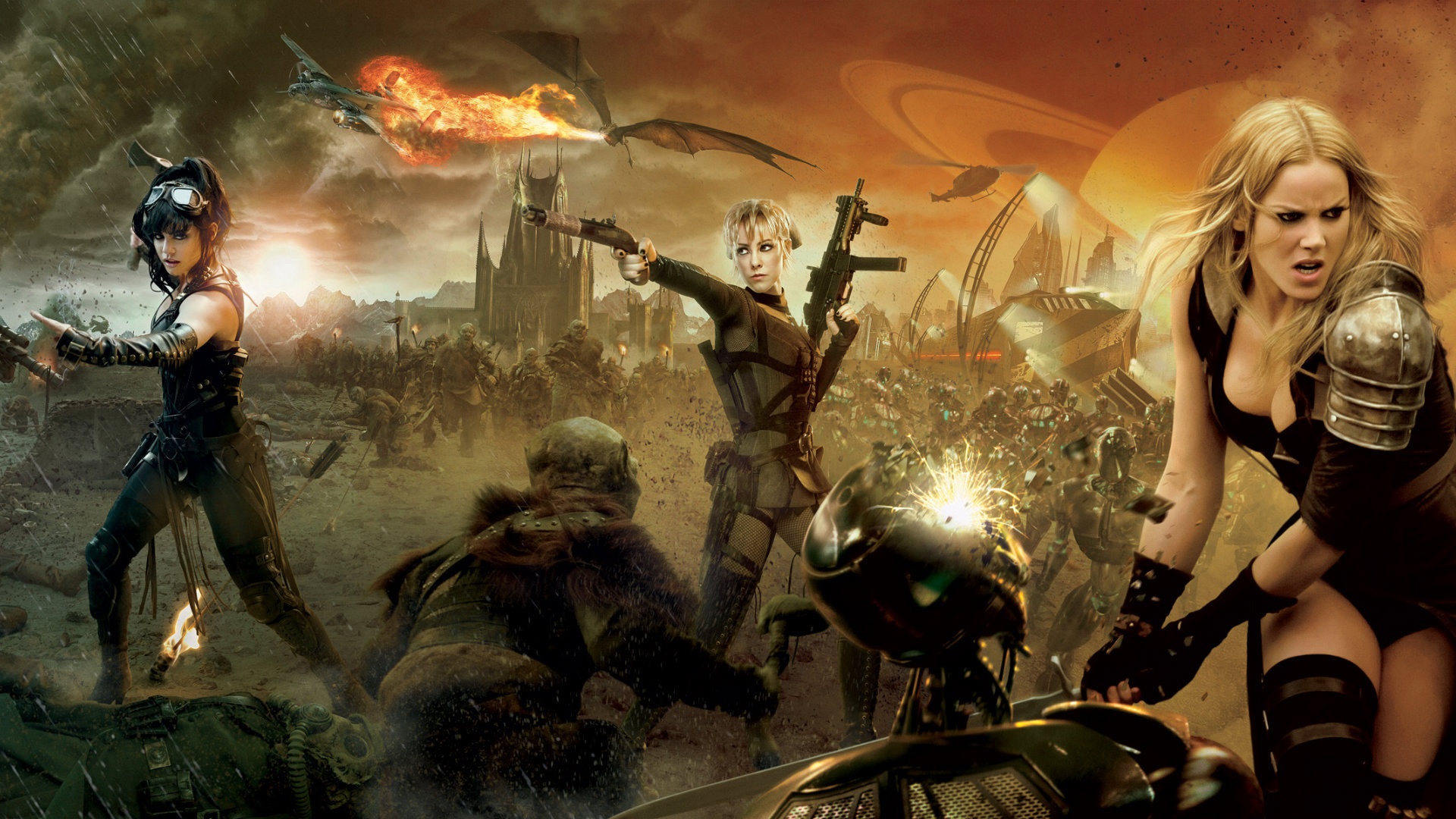 Jena Malone and women fighting in a war-torn landscape HD Wallpaper