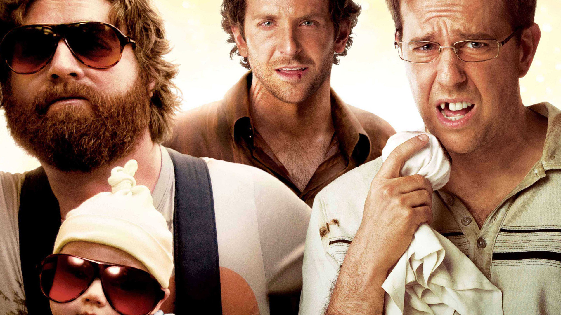 The Hangover movie poster with Bradley Cooper, Ed Helms, Zach Galifianakis HD Wallpaper