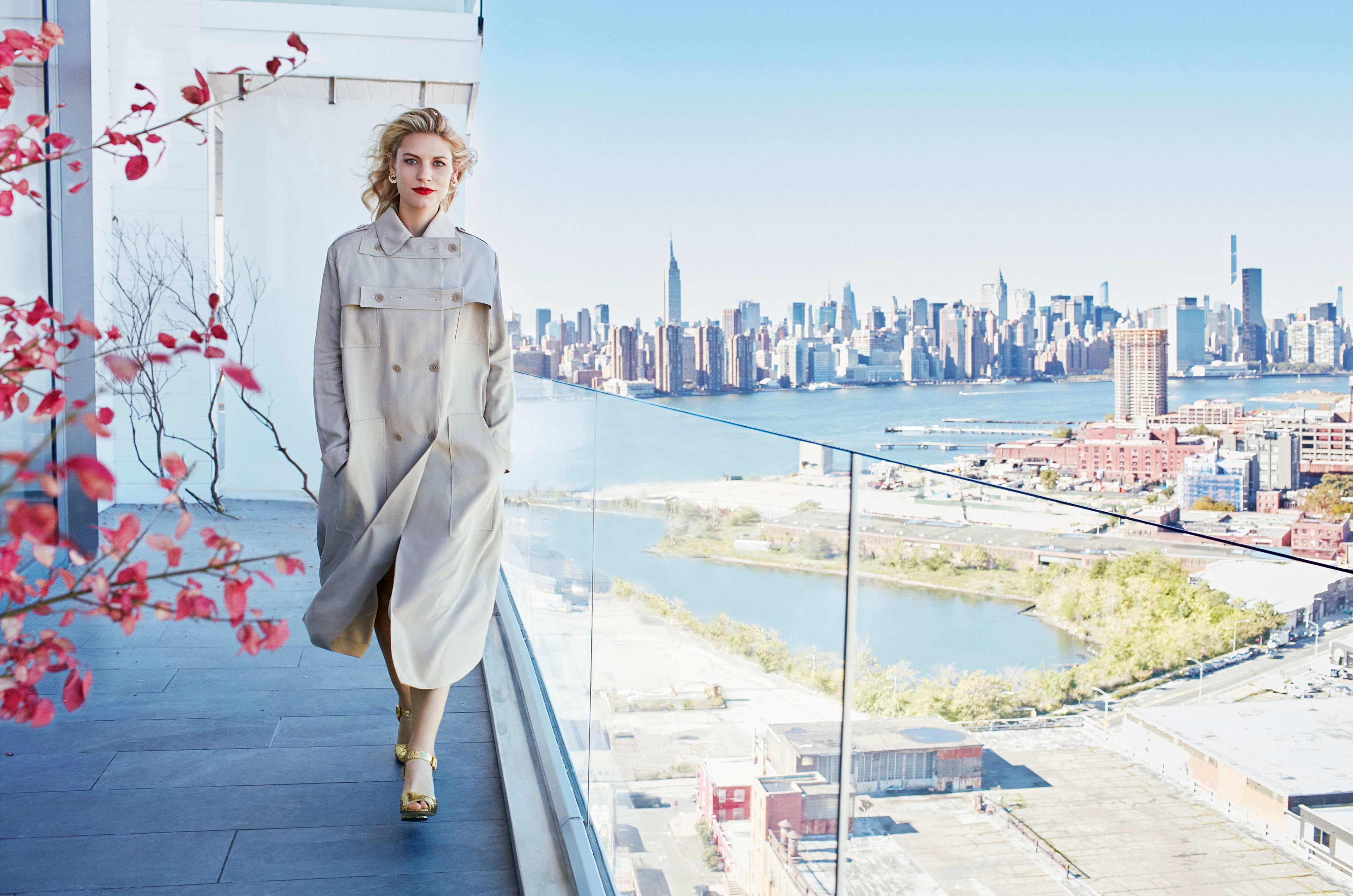 Claire Danes on a Balcony with New York City Skyline HD Wallpaper