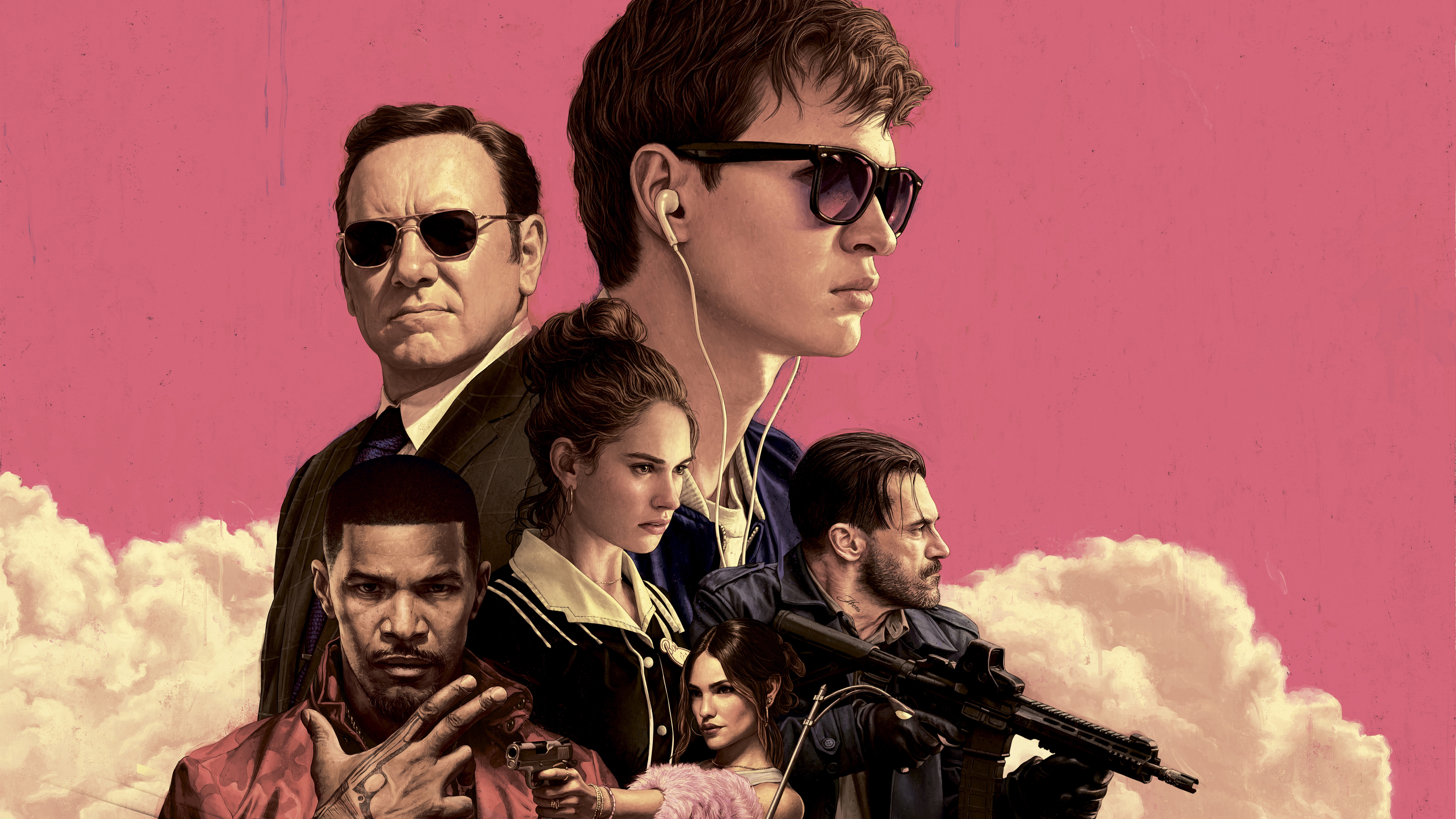 Baby Driver Poster with Ansel Elgort, Kevin Spacey, Jamie Foxx, Lily James, Eiza González, Jon Hamm HD Wallpaper