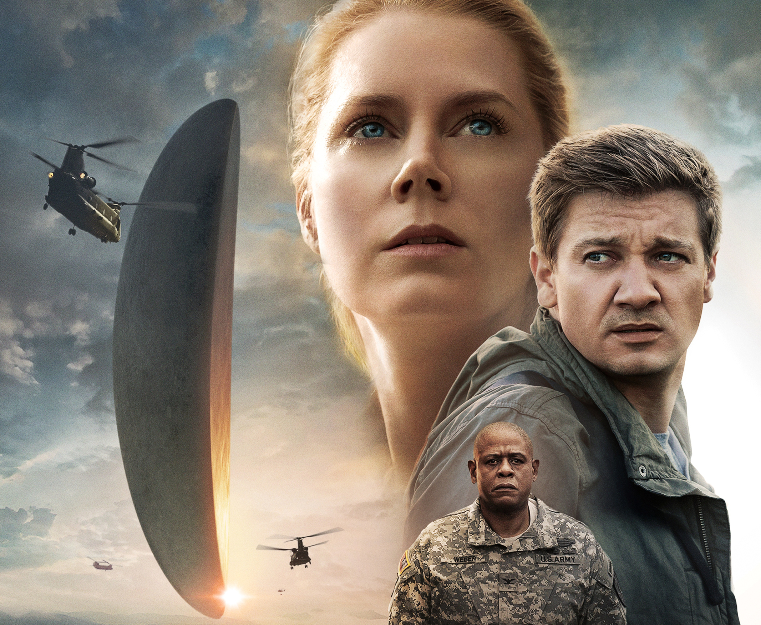Arrival movie poster with Amy Adams, Jeremy Renner, Forest Whitaker HD Wallpaper