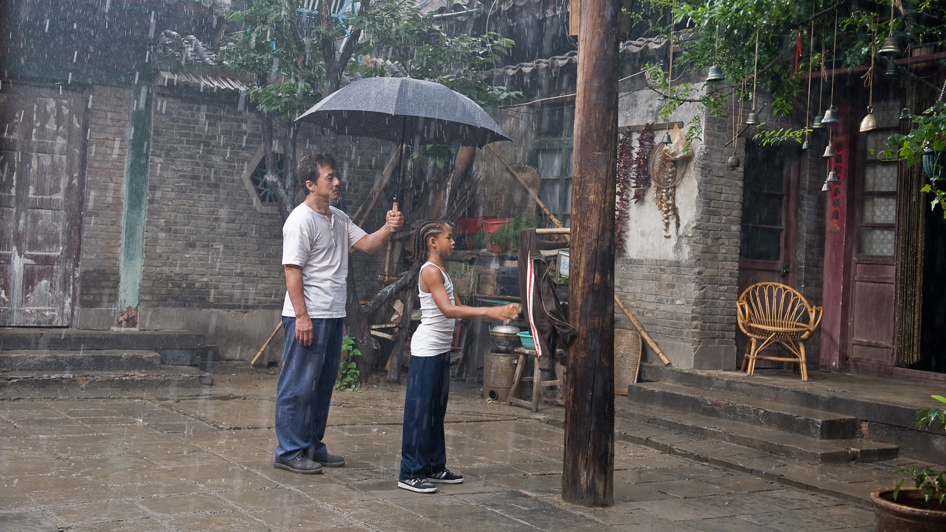 Jackie Chan and Jaden Smith in the rain HD Wallpaper