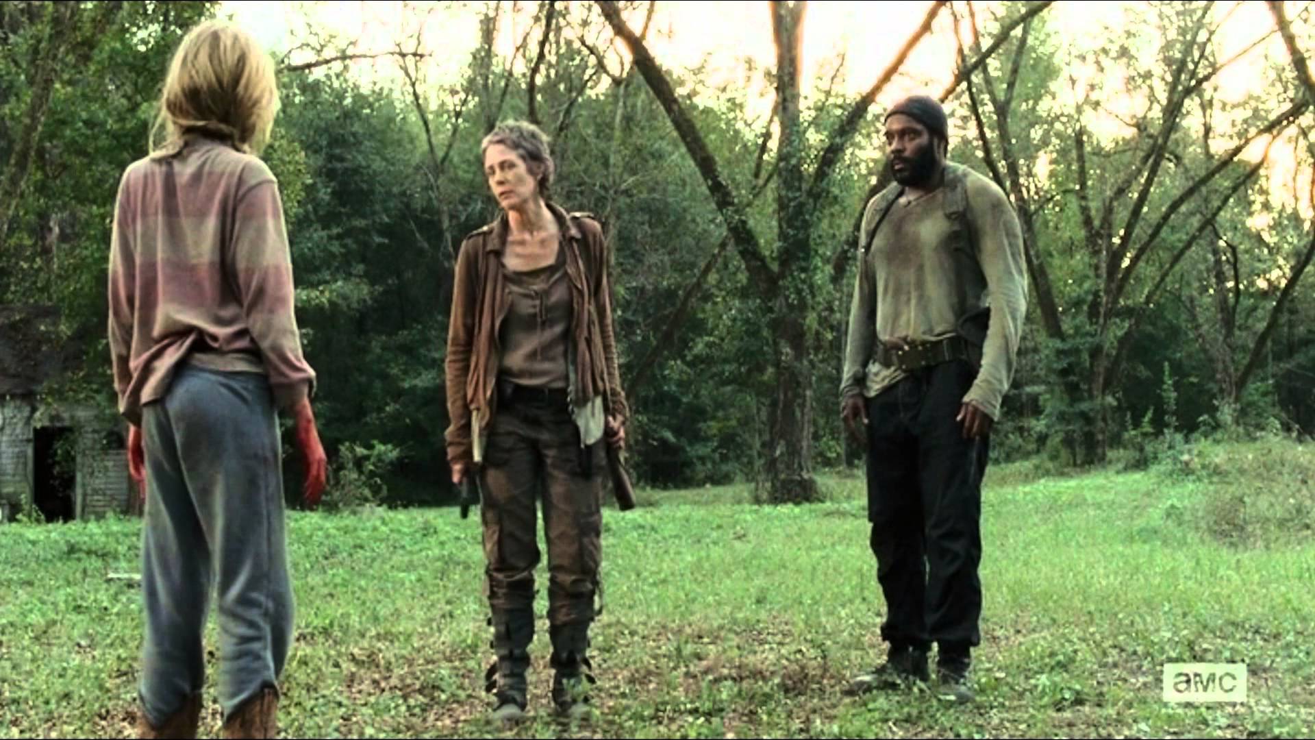 Carol and Tyreese from The Walking Dead in a forest HD Wallpaper