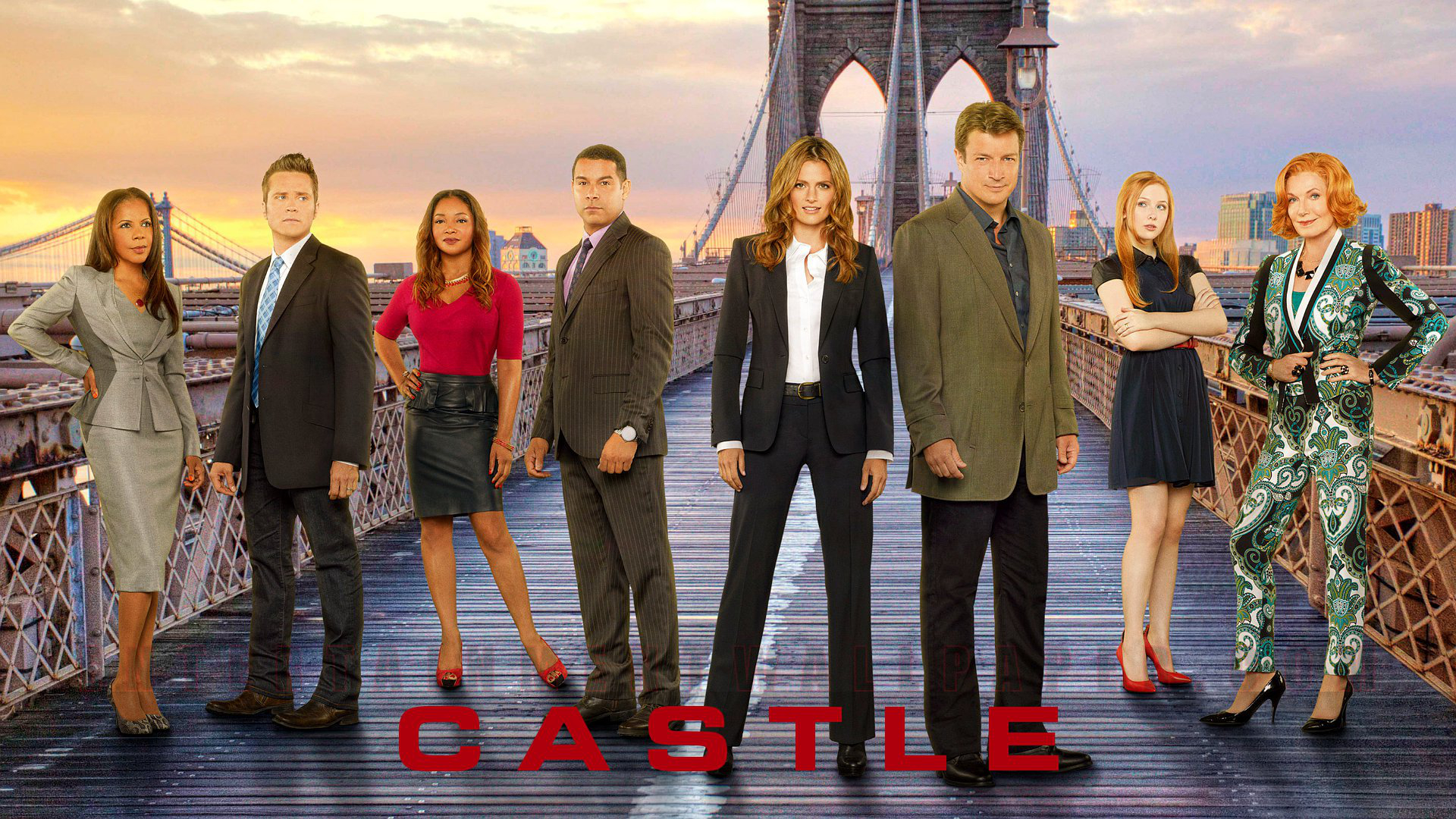 Castle TV Series Cast on Brooklyn Bridge HD Wallpaper