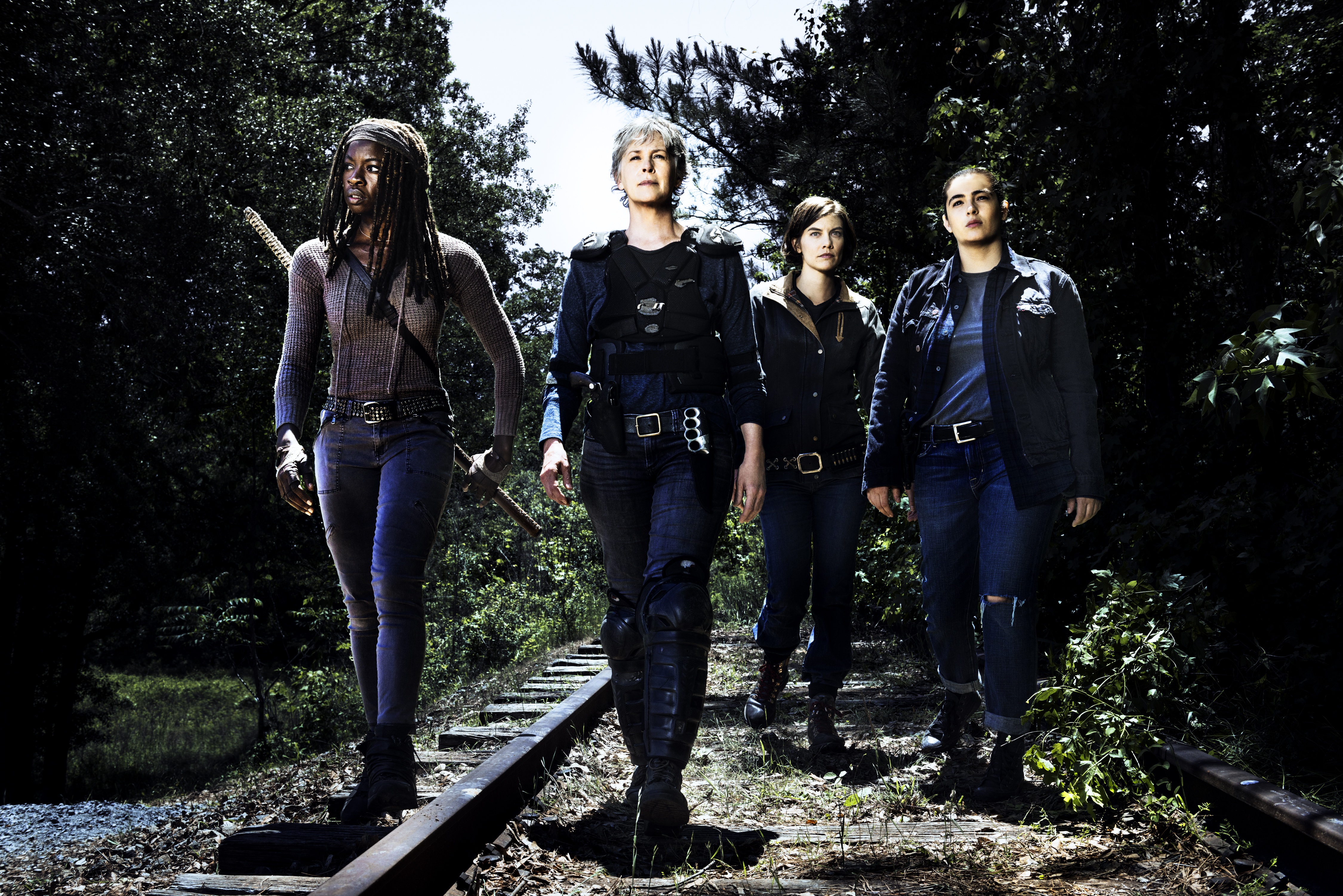 The Walking Dead characters on train tracks HD Wallpaper