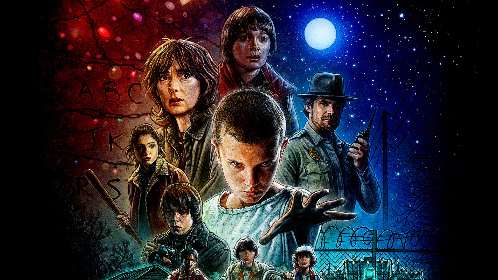 Eleven and cast from Stranger Things HD Wallpaper
