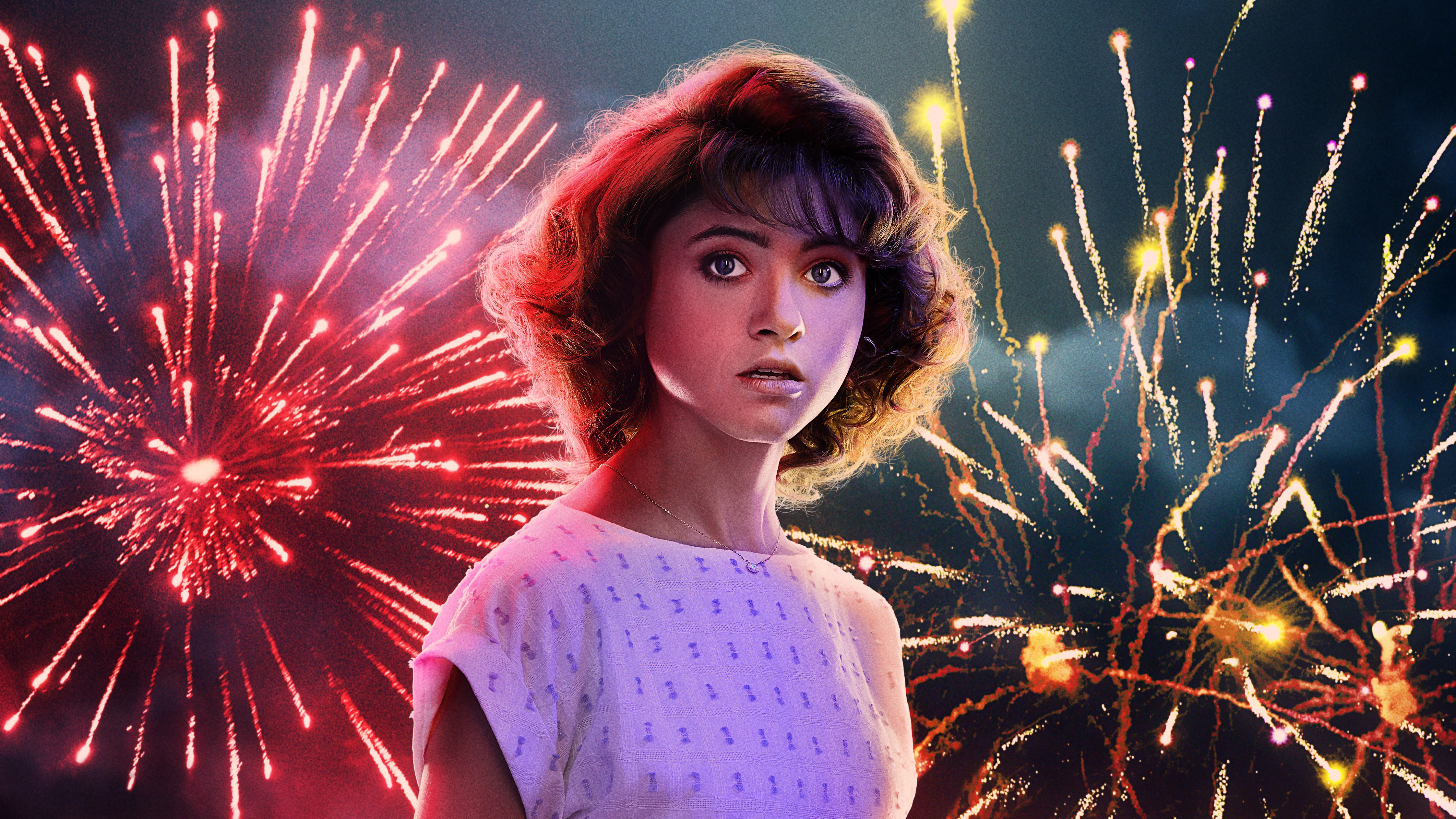 Nancy Wheeler from Stranger Things with Fireworks HD Wallpaper
