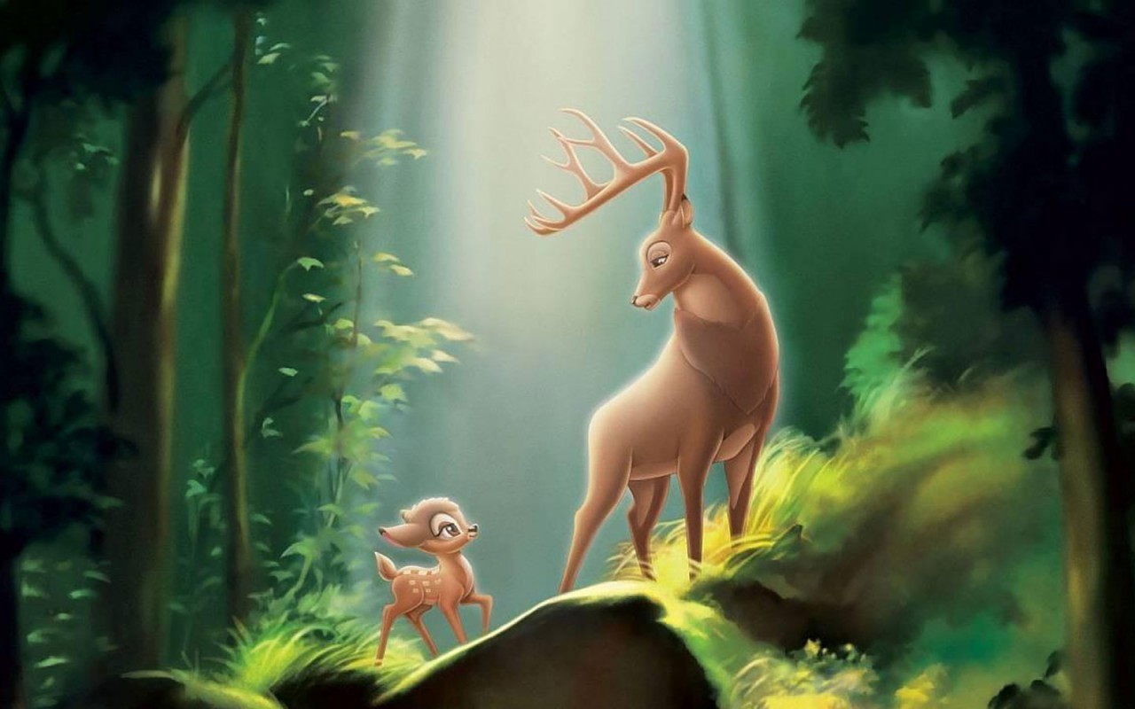 Bambi and the Great Prince in the forest HD Wallpaper