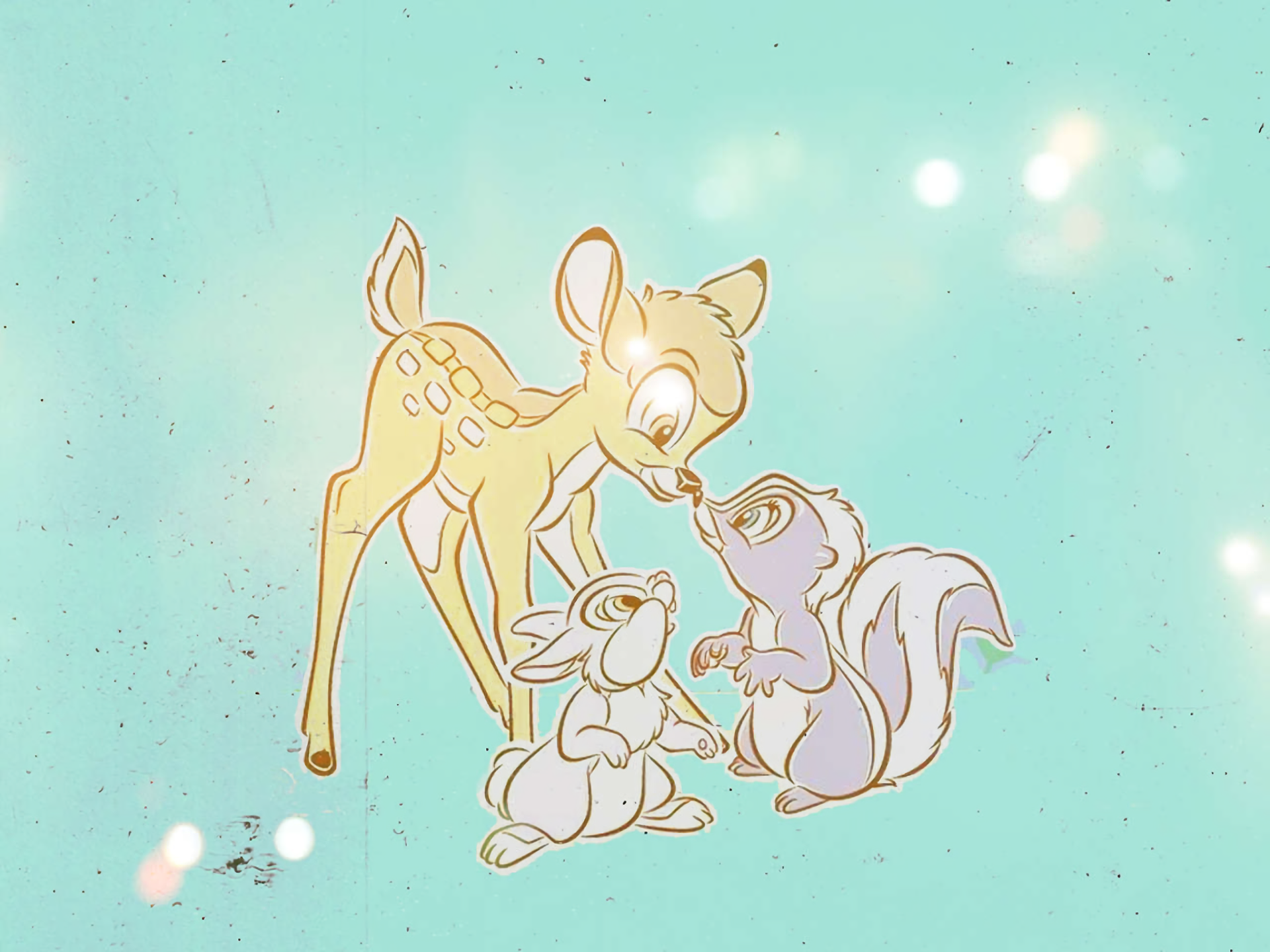 Bambi and friends on a blue background HD Wallpaper