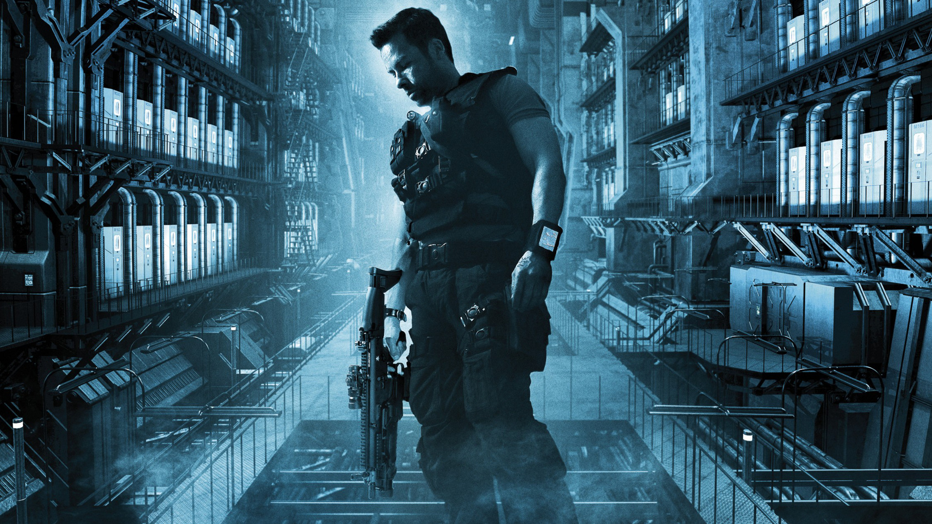 Guy Pearce in a futuristic industrial setting HD Wallpaper