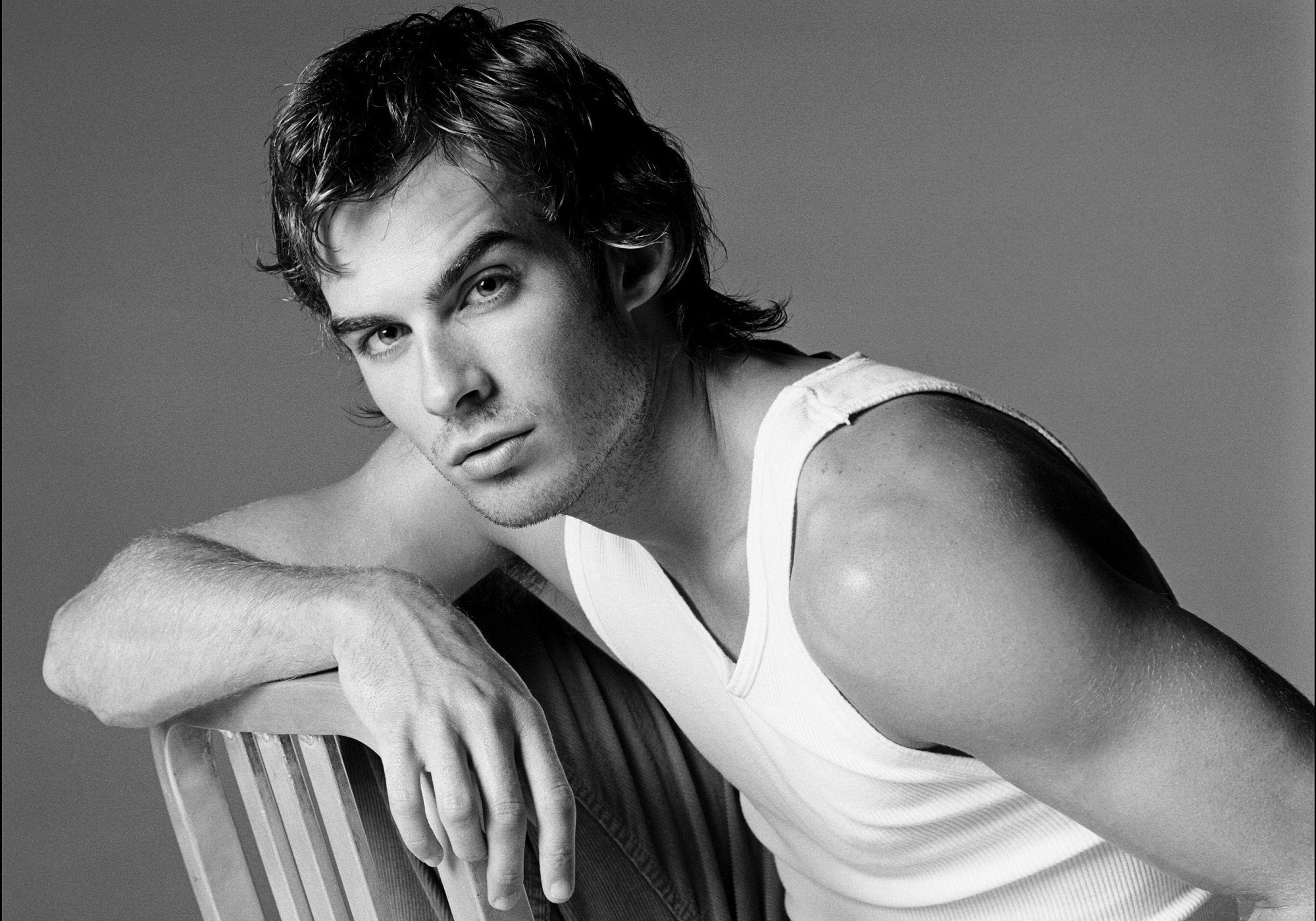 Ian Somerhalder in a white tank top HD Wallpaper