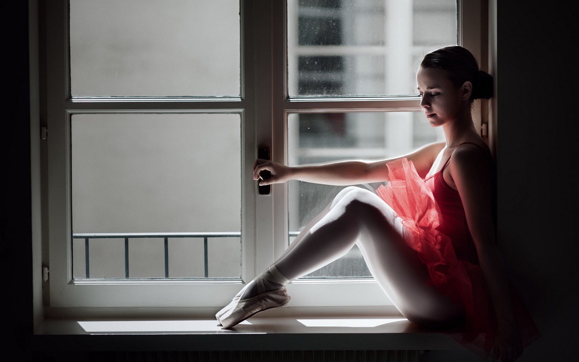 Ballerina sitting by a window HD Wallpaper