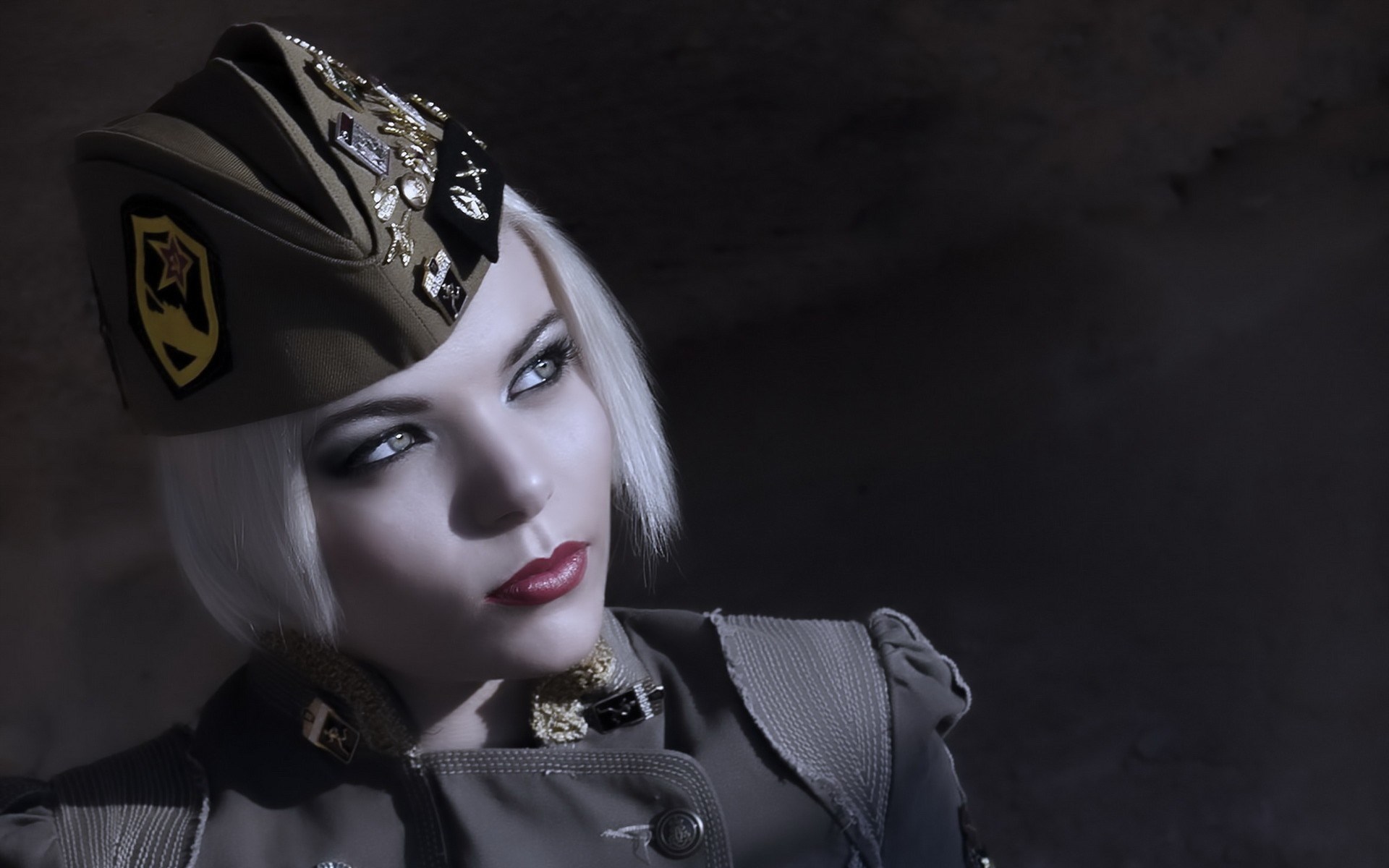 Woman in military uniform with medals HD Wallpaper