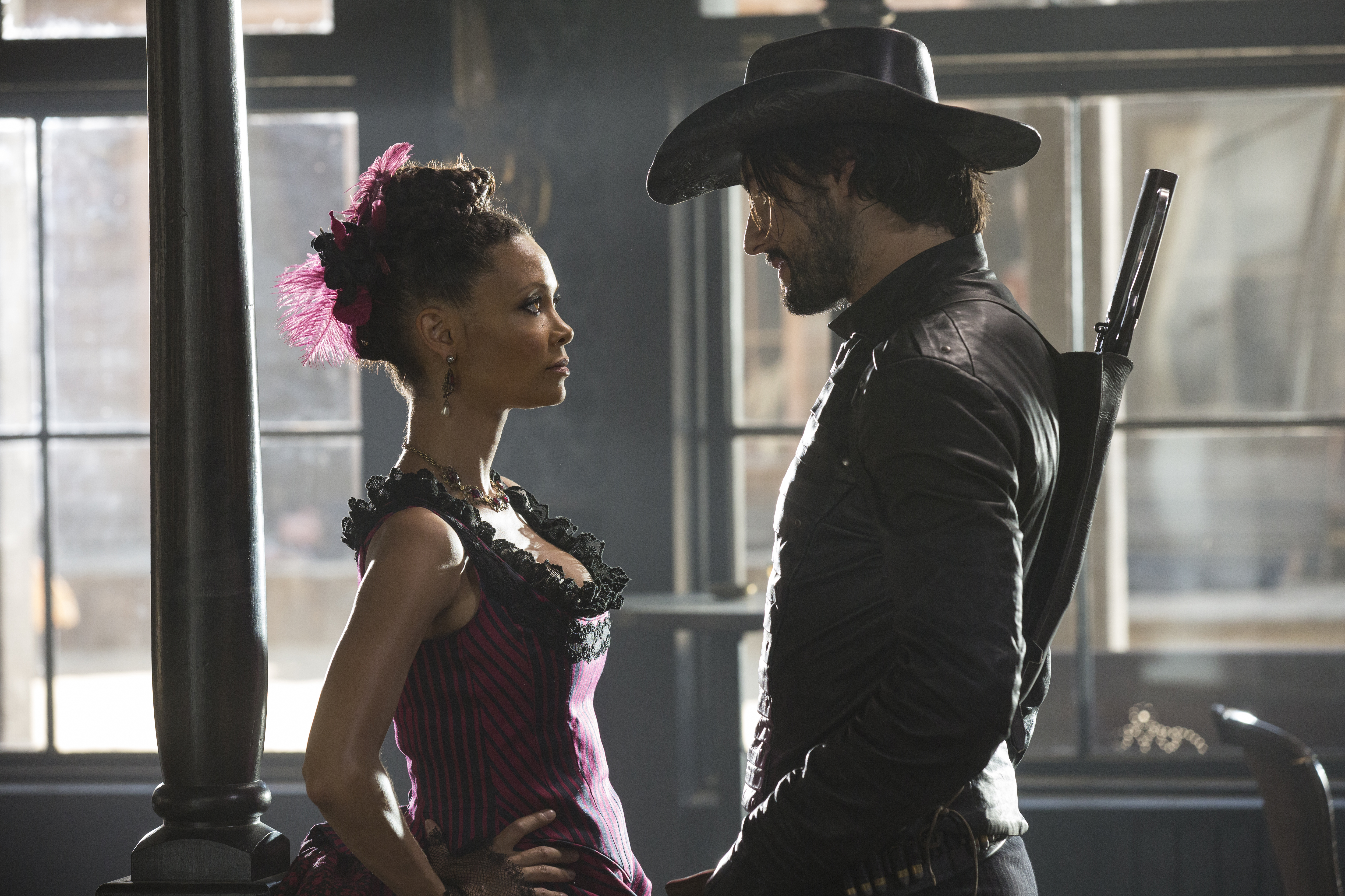 Thandie Newton and Man in Western Setting HD Wallpaper