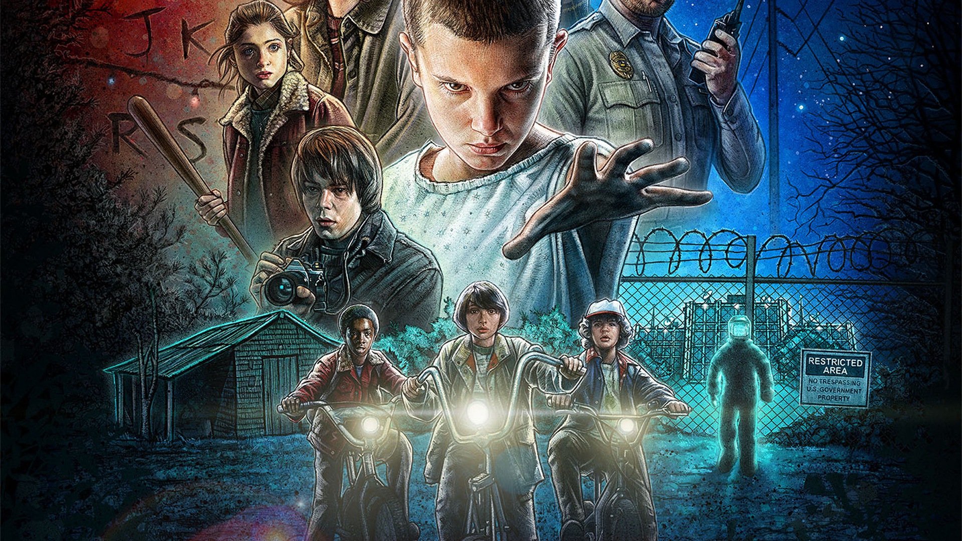 Stranger Things Eleven and Friends Poster HD Wallpaper