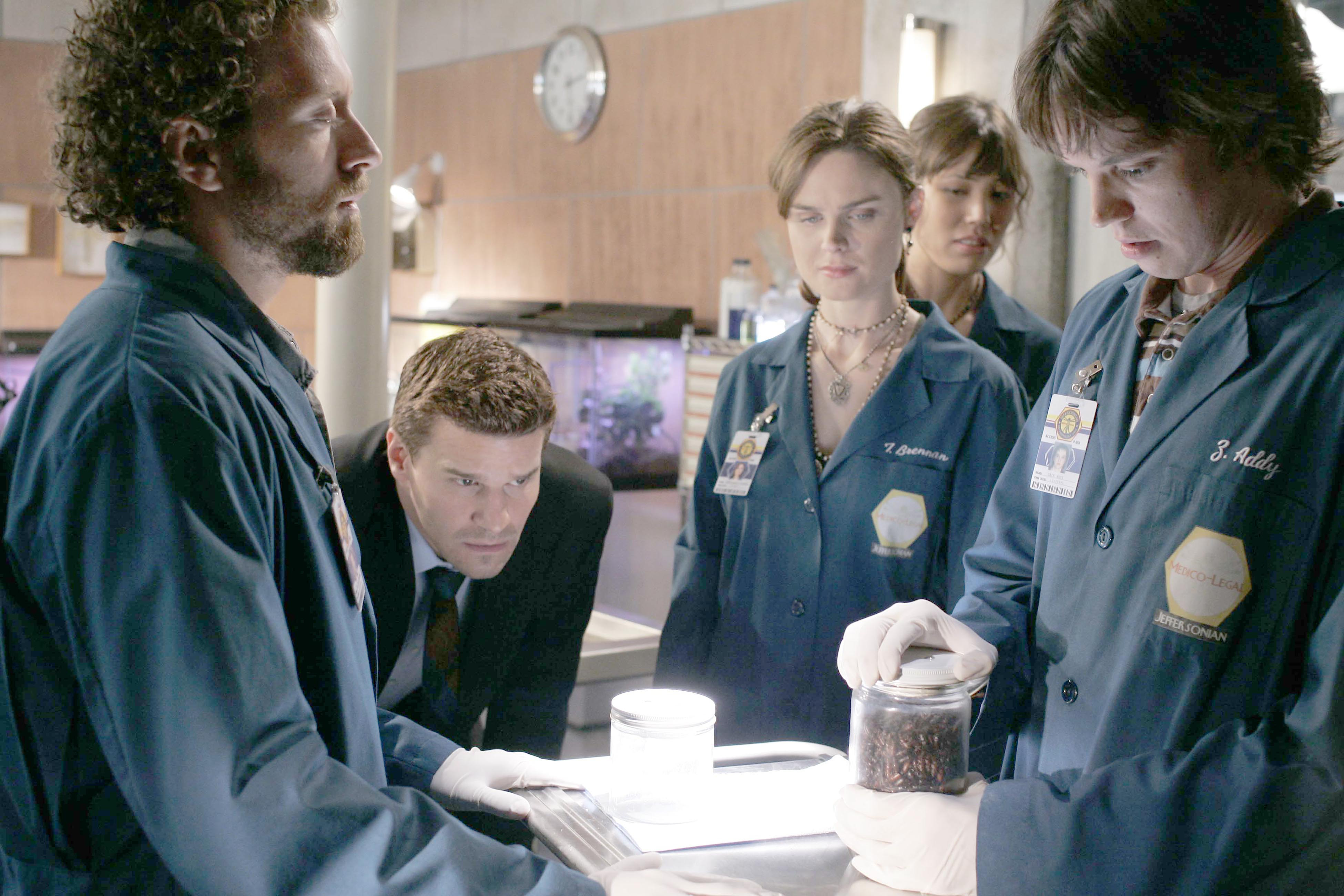 Forensic scientists examining evidence in a lab HD Wallpaper