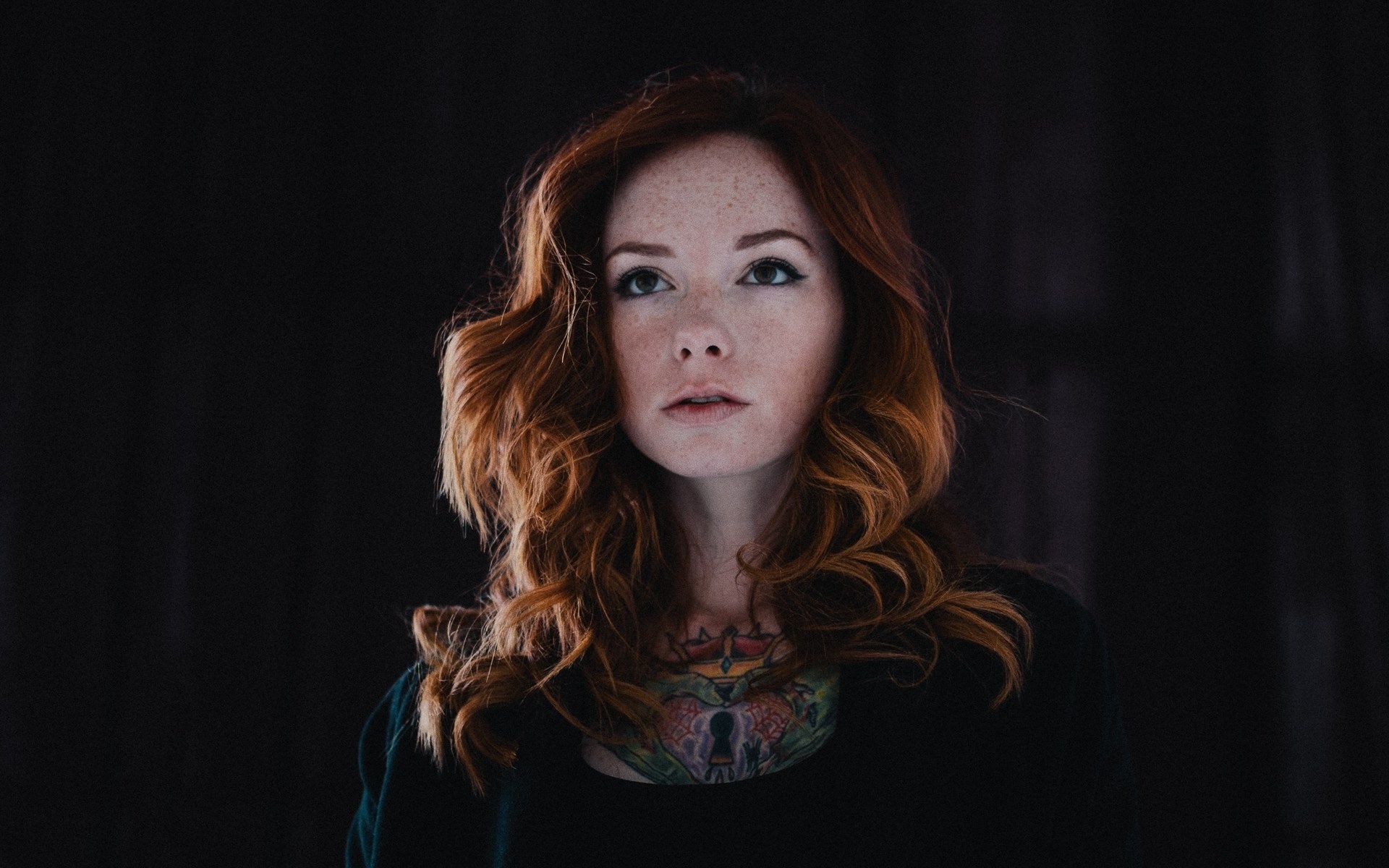 Woman with red hair and tattoos HD Wallpaper