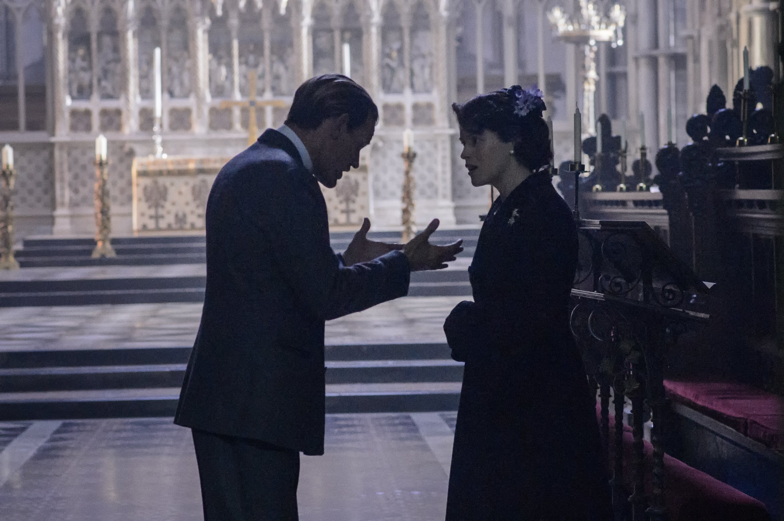 Claire Foy and Matt Smith in a church HD Wallpaper
