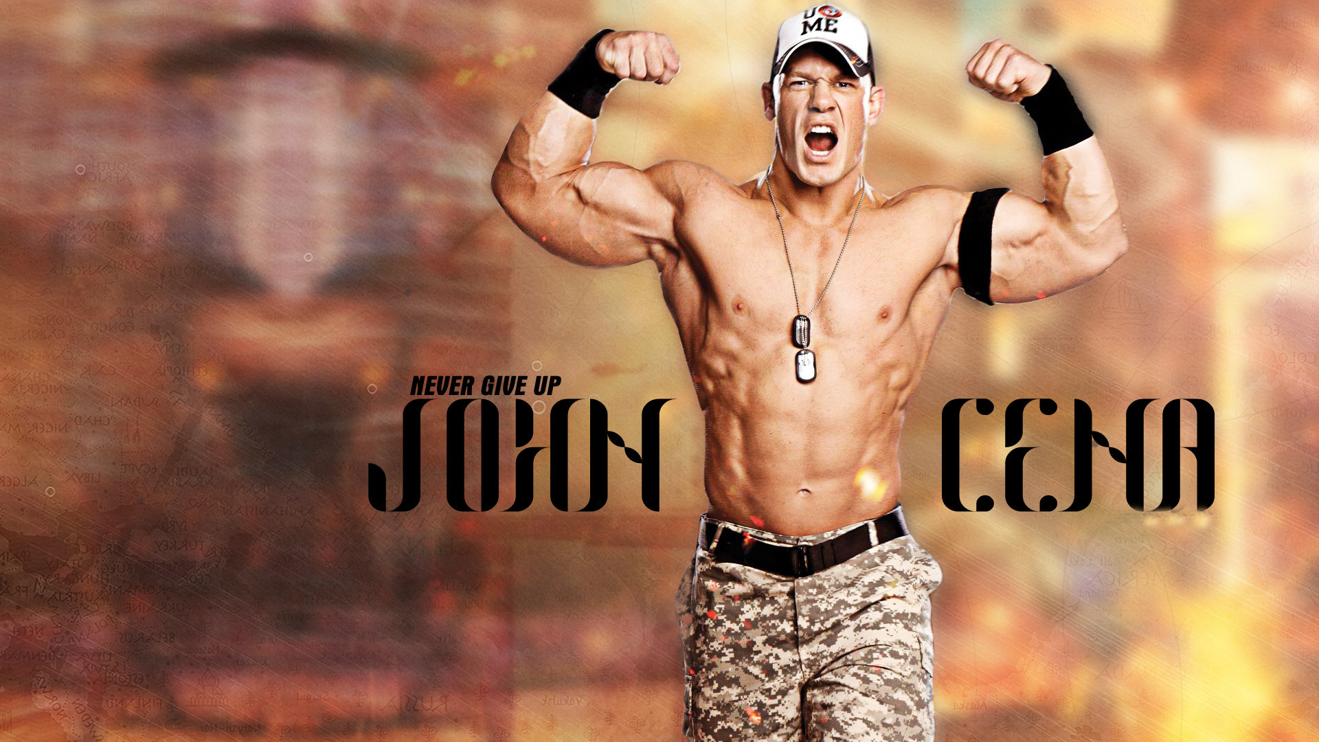 John Cena flexing with text overlay HD Wallpaper