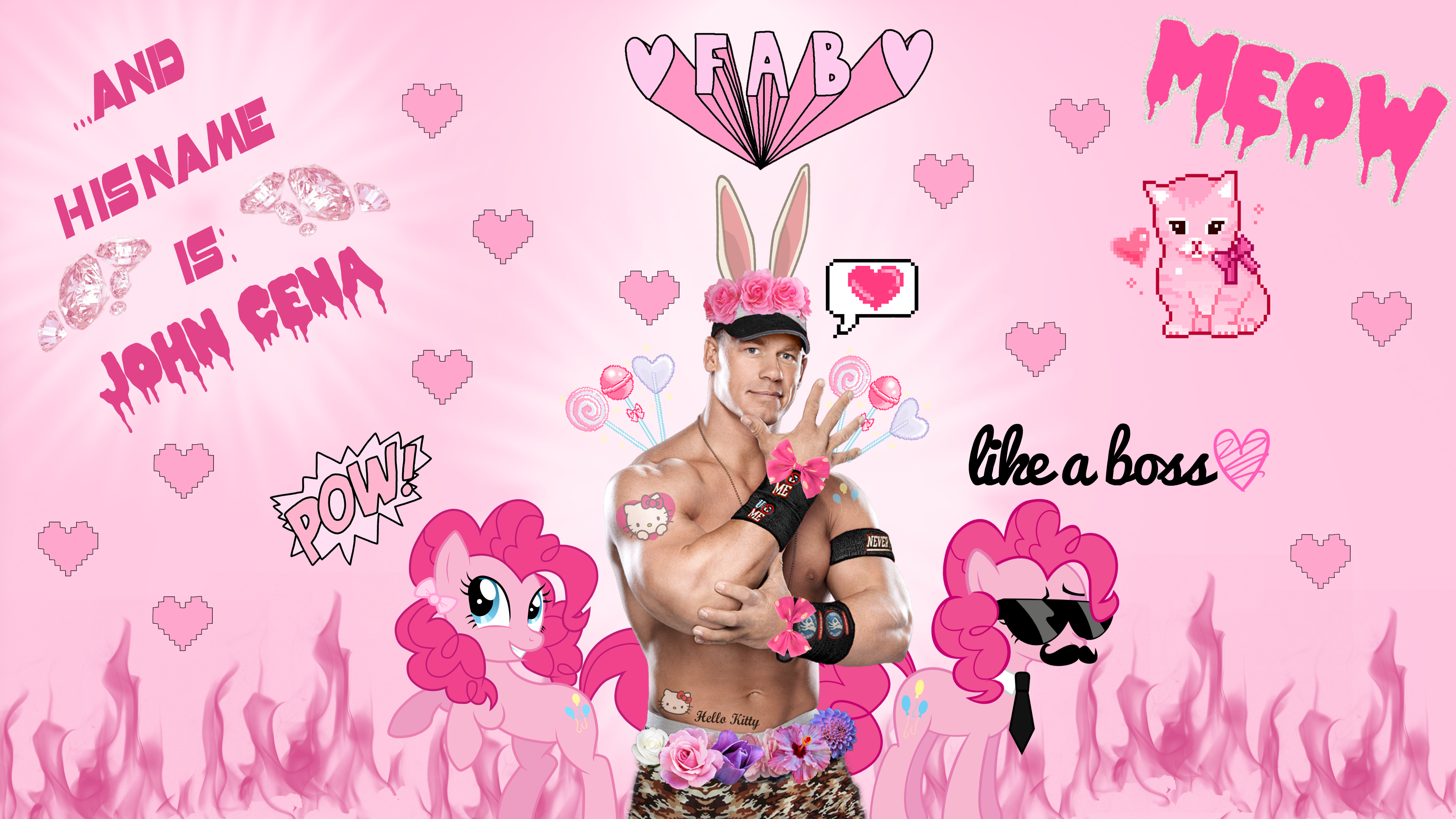 John Cena with Pink and Kawaii Elements HD Wallpaper
