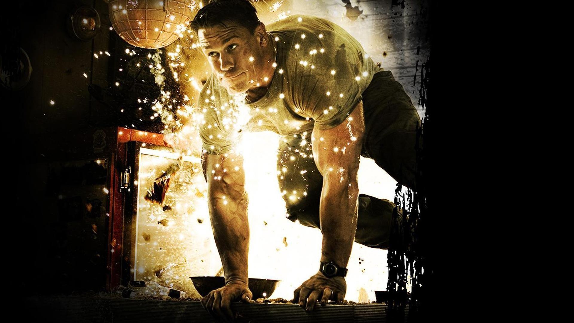 John Cena in a dimly lit room with explosions HD Wallpaper